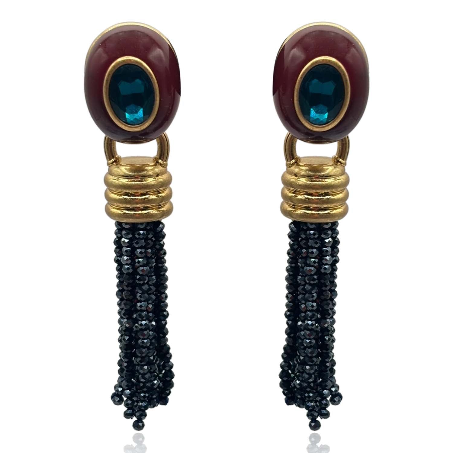 Grace Chocolate Resin Earrings With Sapphire Faceted Glass Removable Drop Earrings