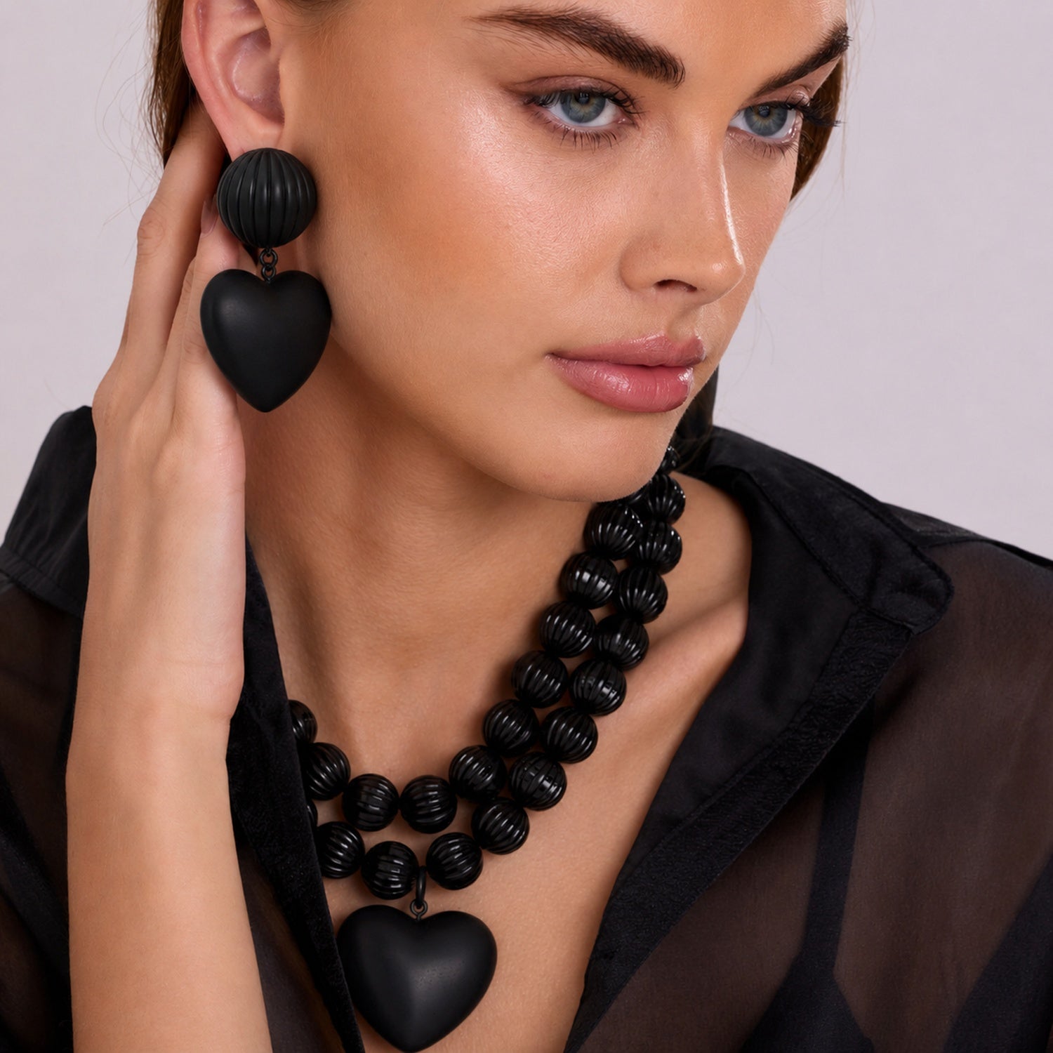 Amour Black Matte Clip Earrings
