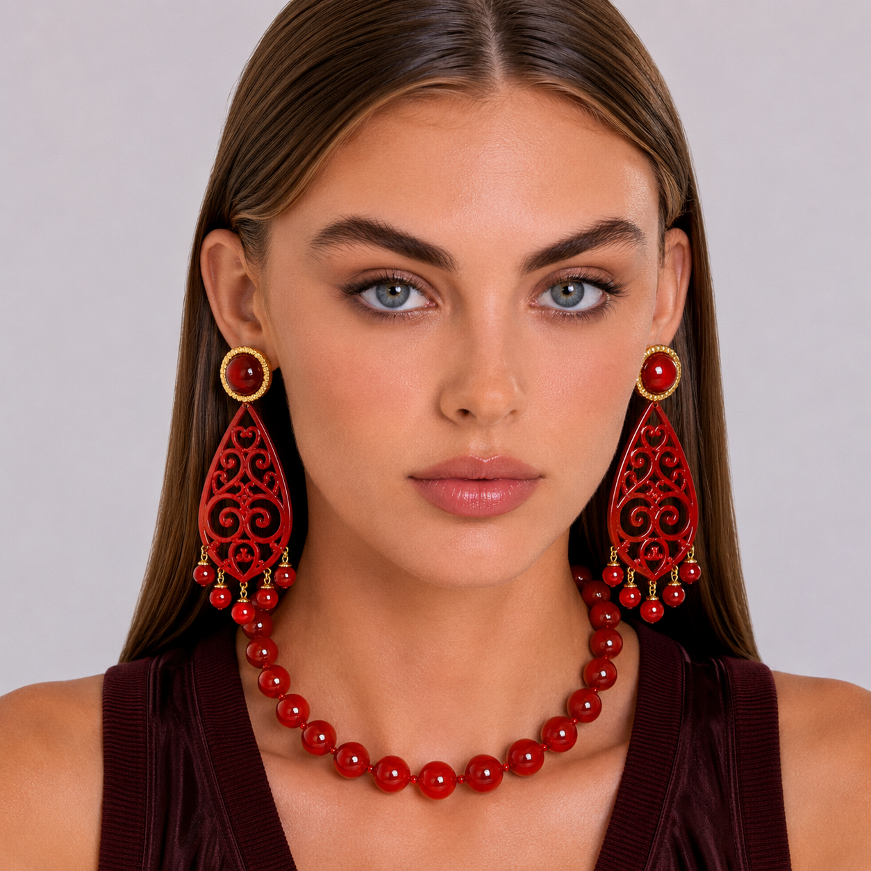 Amelia Red Carnelian Resin Cut Out Drop Earrings