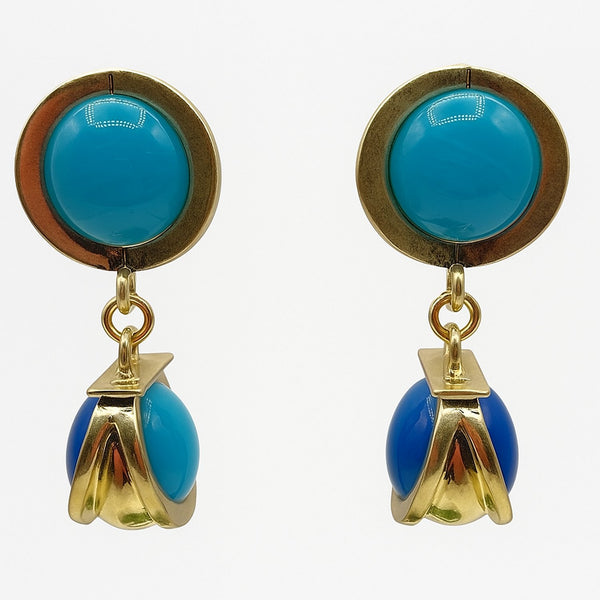 Agatha Light Turquoise And Cobalt  Resin Two Tone Drop Earrings