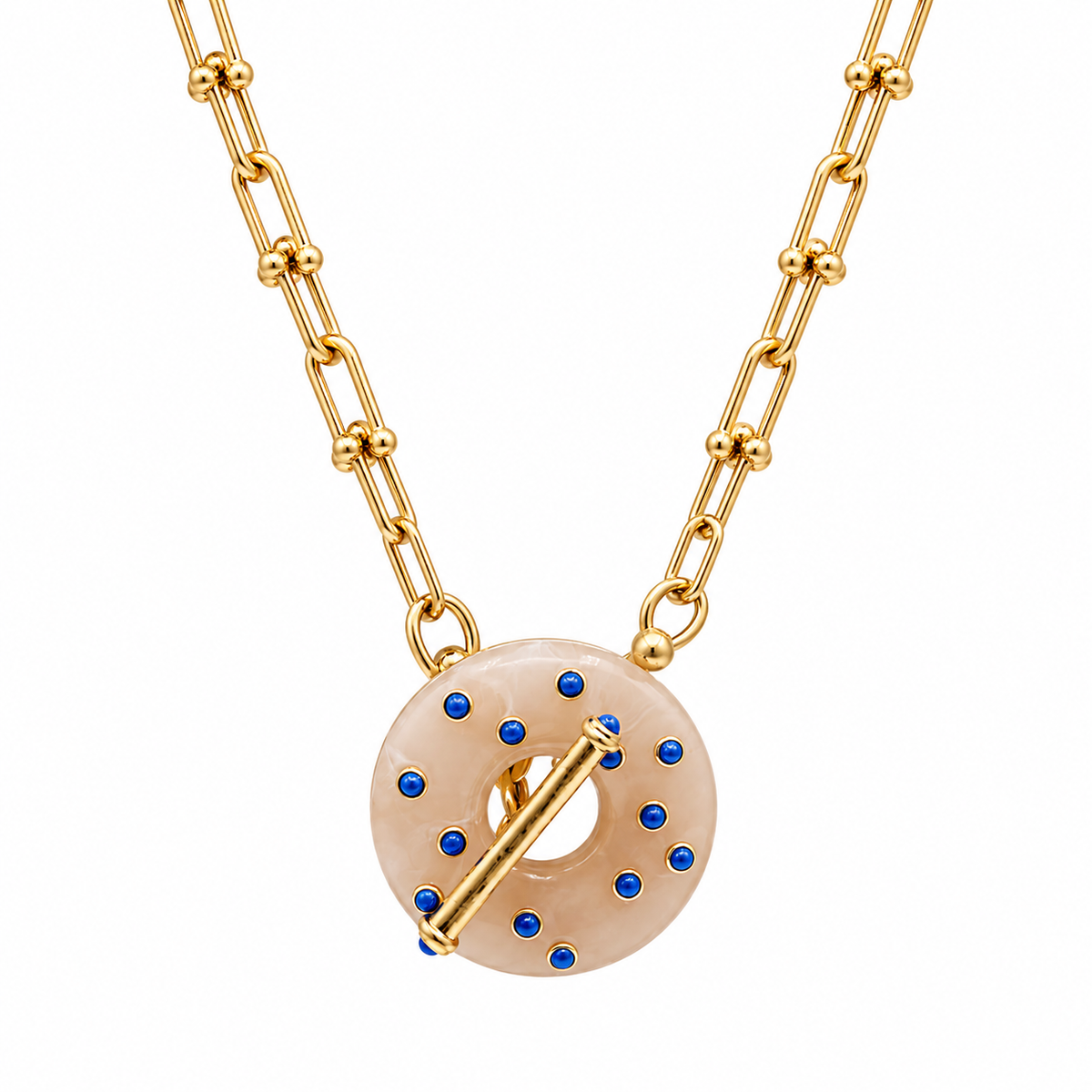 Beatrice Rose Quartz Resin And Lapis Toggle Necklace