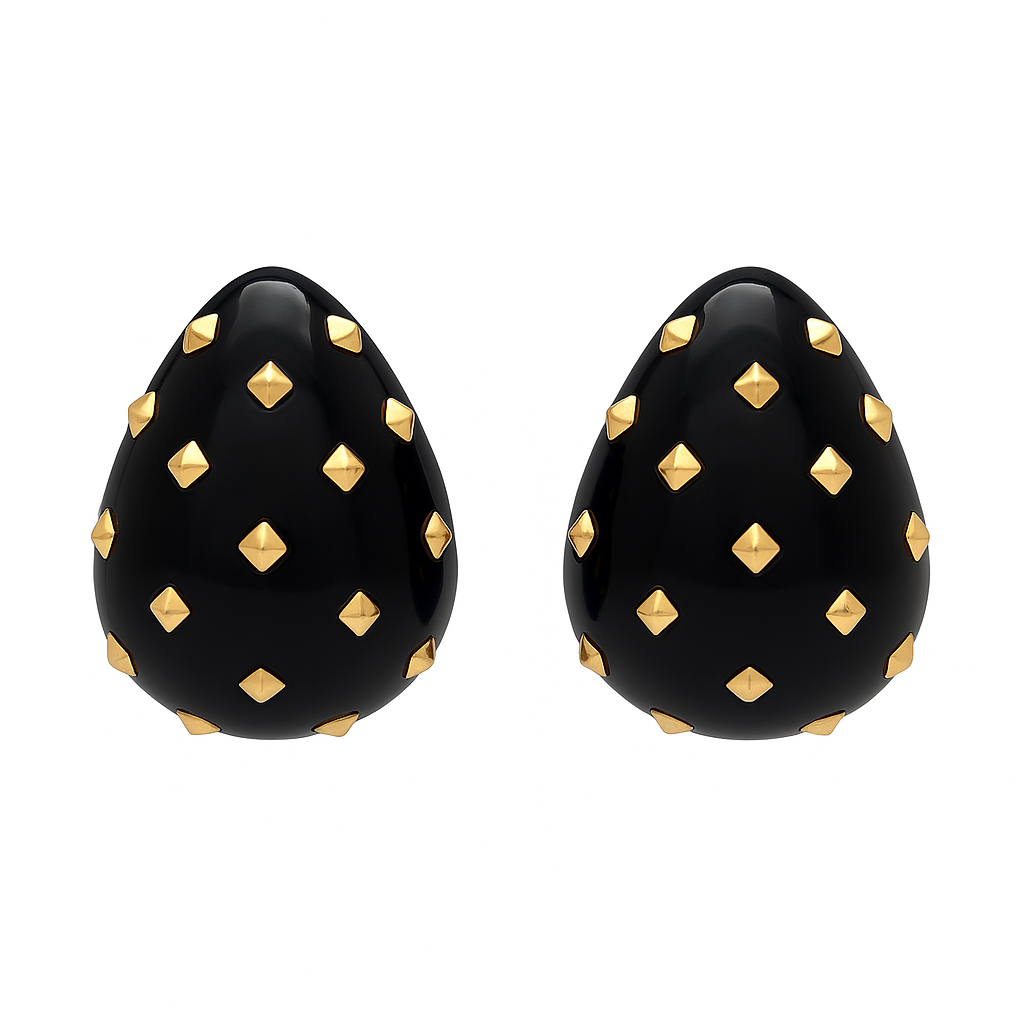 Maristella Black Studded Resin Pierced Hoop Earrings