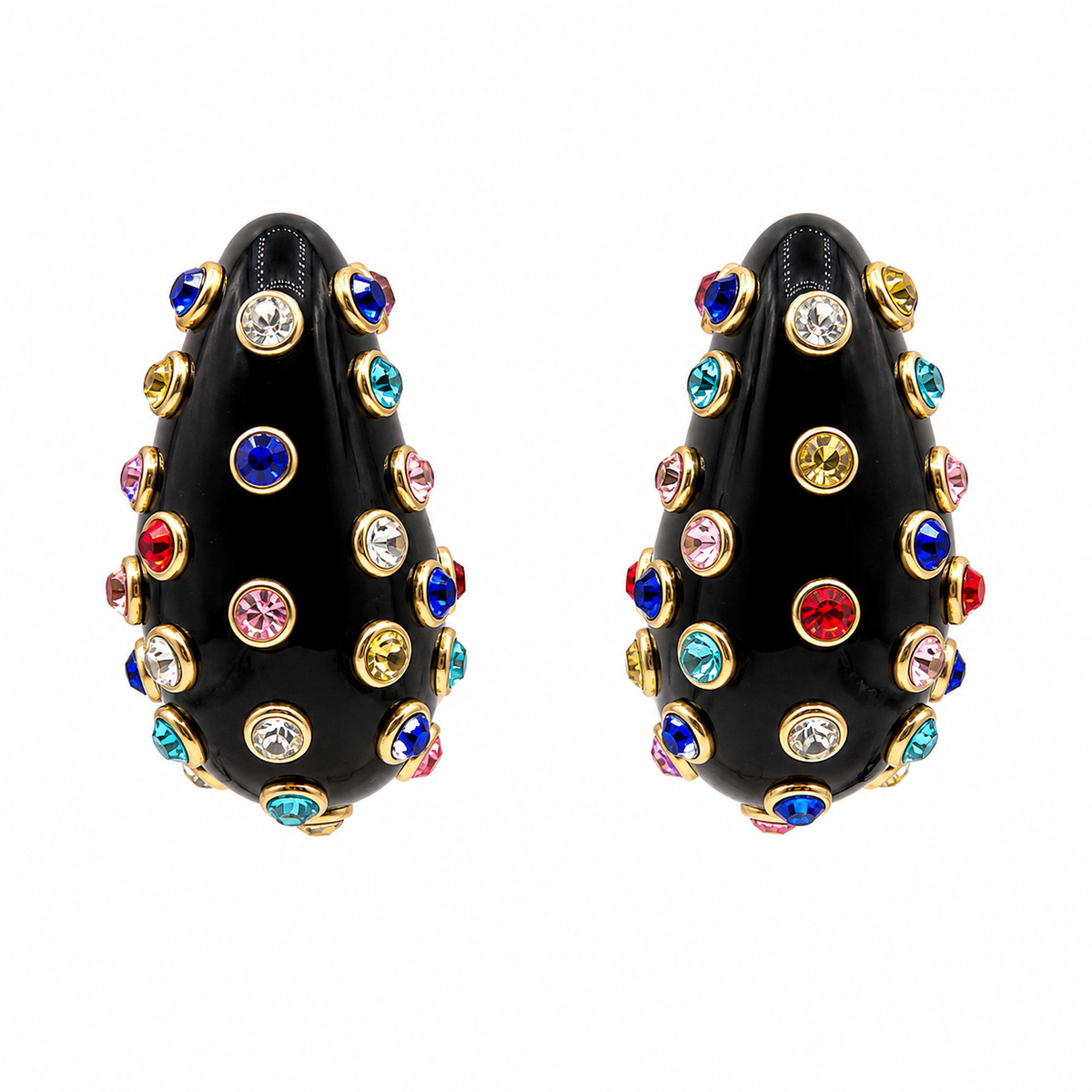 Chelsea Black And Multi Color Crystal Clip Hoop Earrings