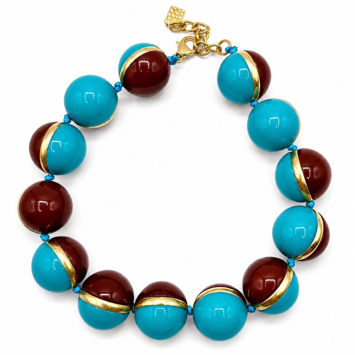 Dina Tobacco And Turquoise Resin Two Tone Necklace