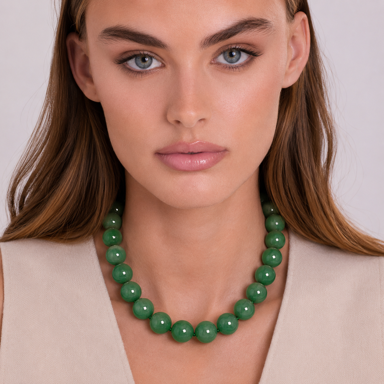 Abigail 14Mm Green Aventurine Knotted Semi Precious Bead Necklace