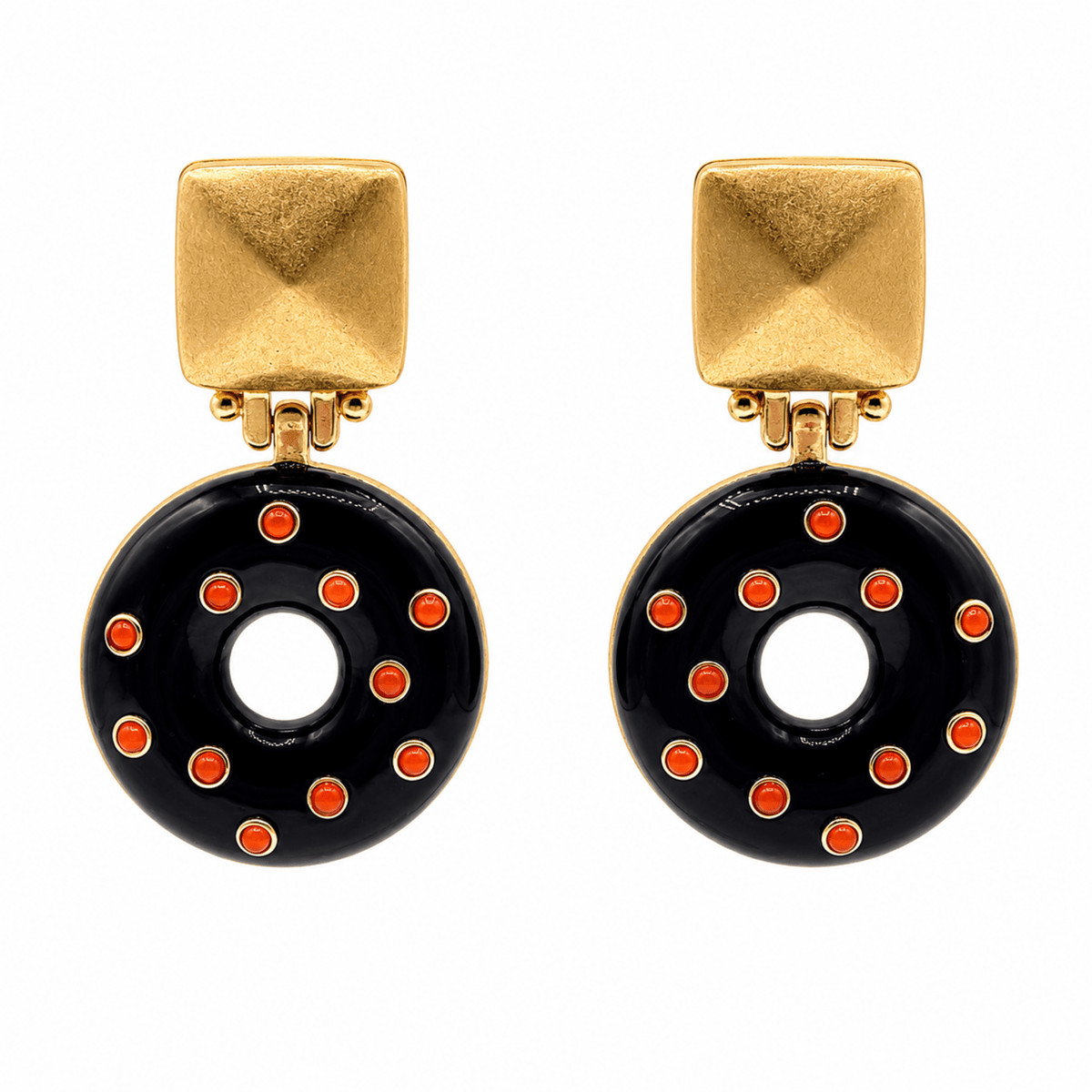 Beatrice Black Resin With Carnelian Earrings