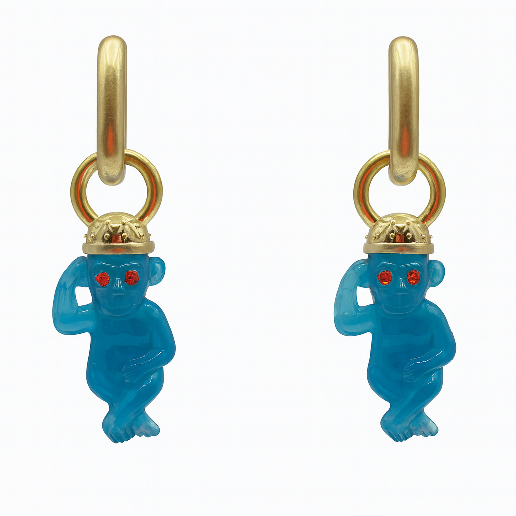 Monkey Cerulean  Blue  Resin Drop Earrings