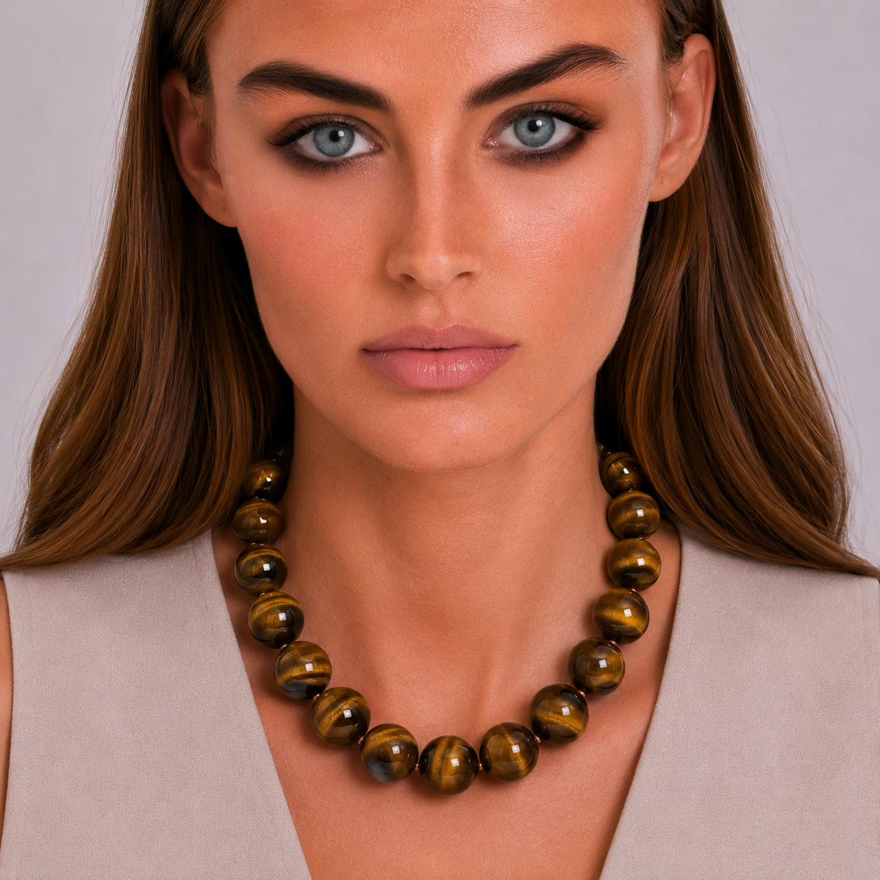 Abigail 16Mm Semi Precious Tiger Eye Necklace