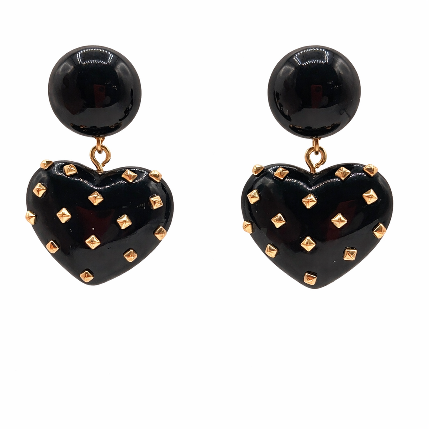 Lavinia Black Resin Studded Heart Drop Earrings