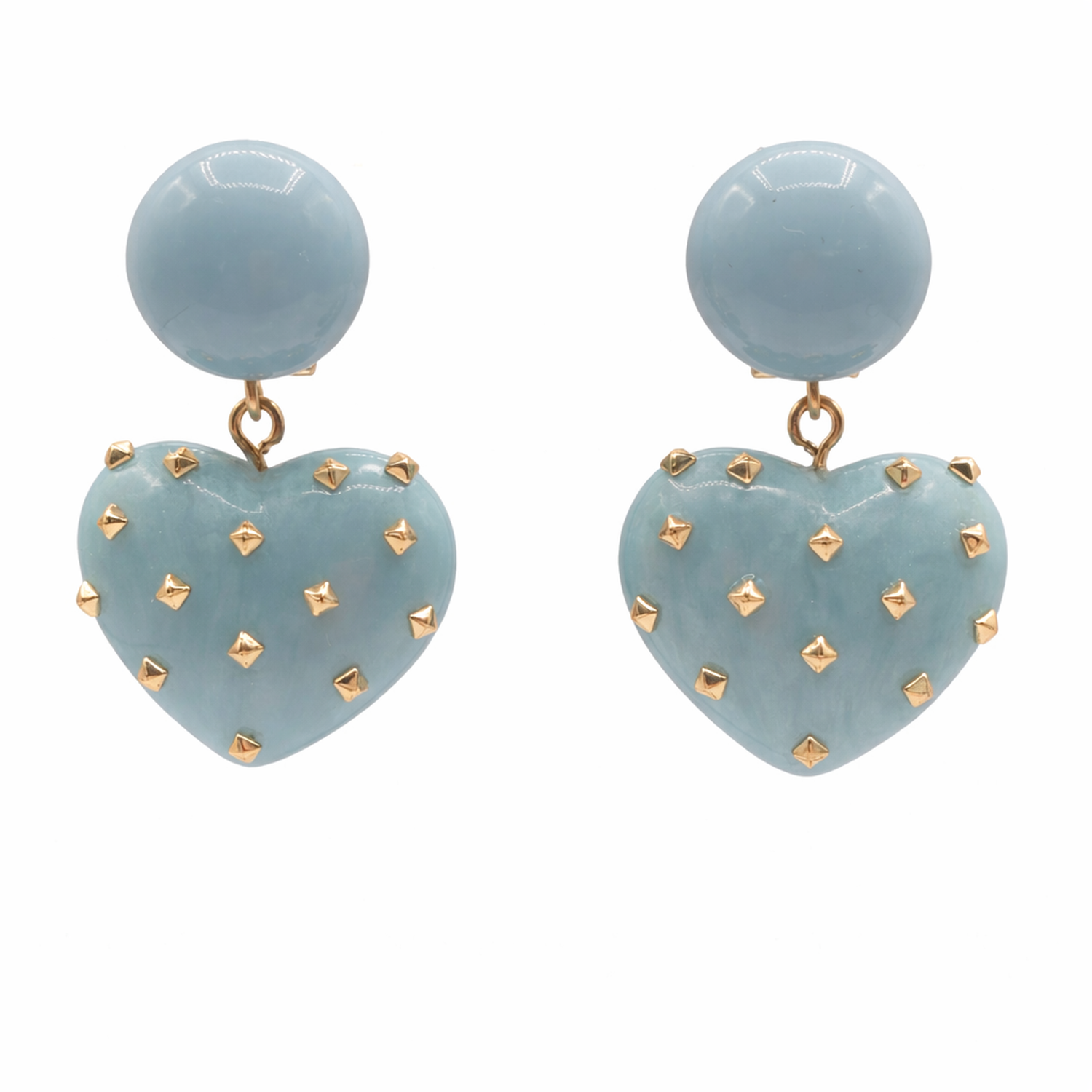 Lavinia Aqua Resin Studded Heart Drop Earrings