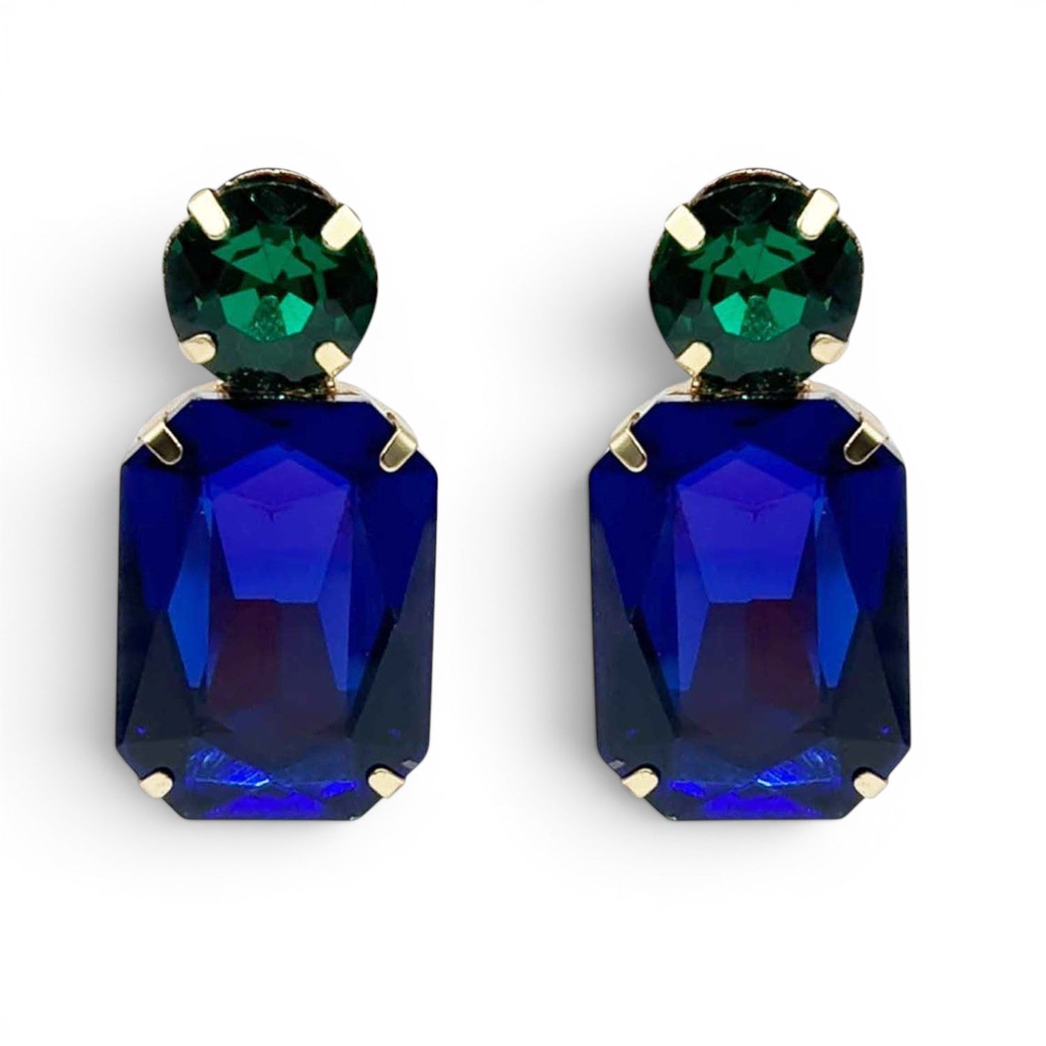 Pendientes Fabienne con octágono de cristal de zafiro oscuro y piedra redonda esmeralda