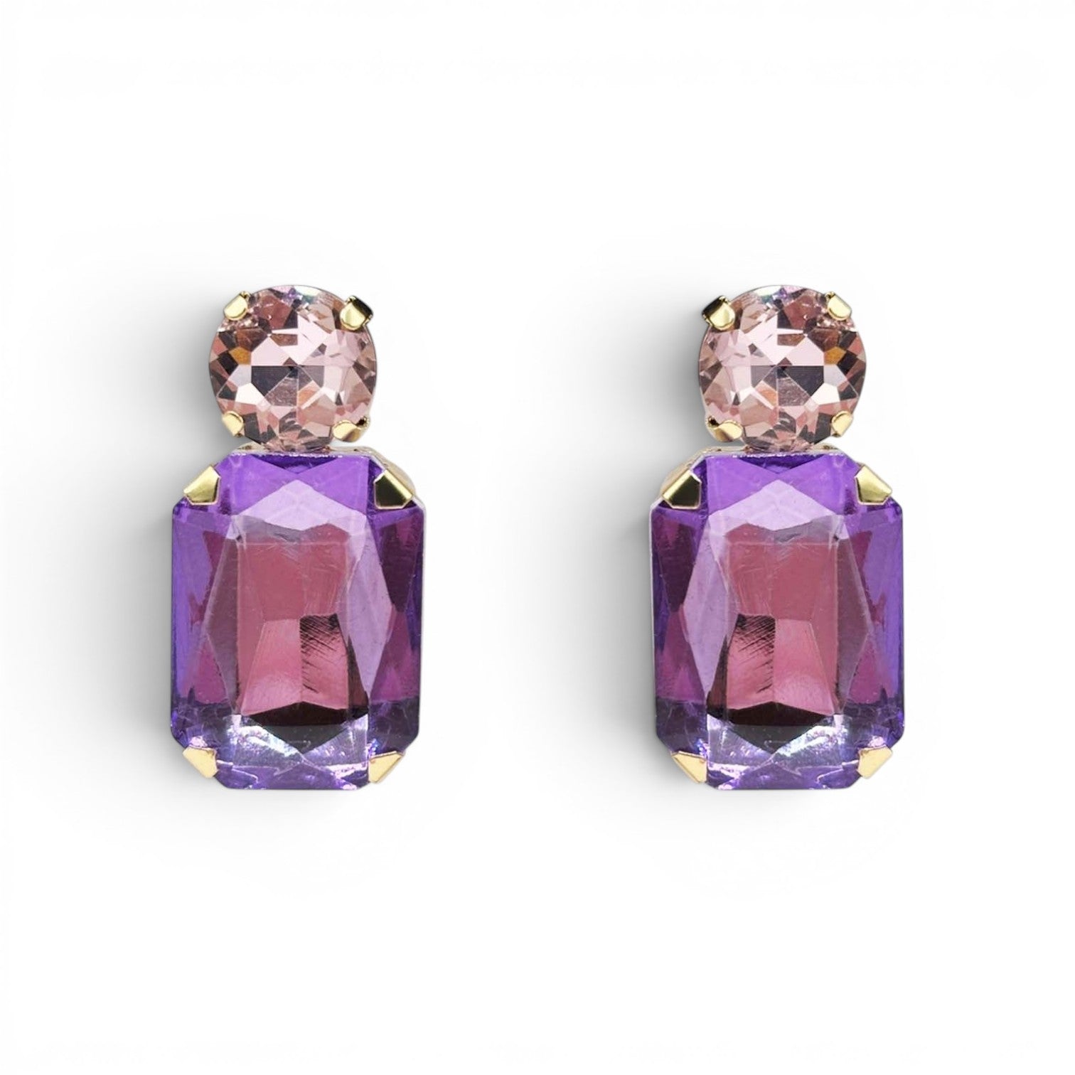 Adelle Light Amethyst Crystal Octagon And Light Rose Round Stone Drop Earrings