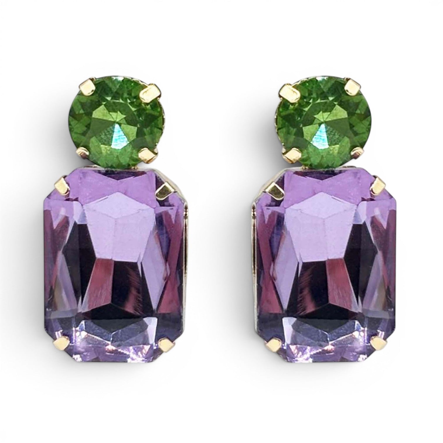 Adelle Light Amethyst Crystal Octagon And Peridot Round Stone Drop Earrings