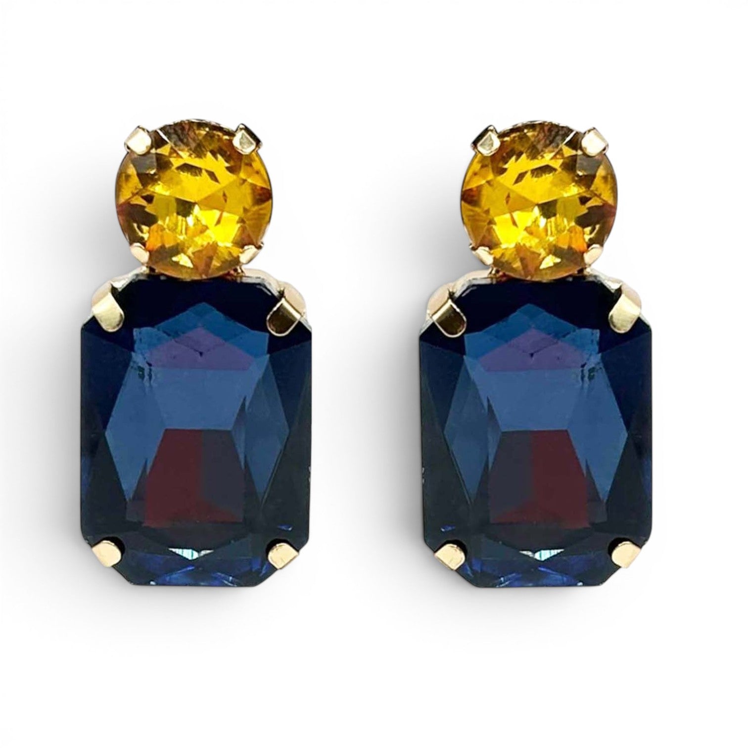Pendientes colgantes de Ginette Montana con octágono de cristal de zafiro y topacio redondo