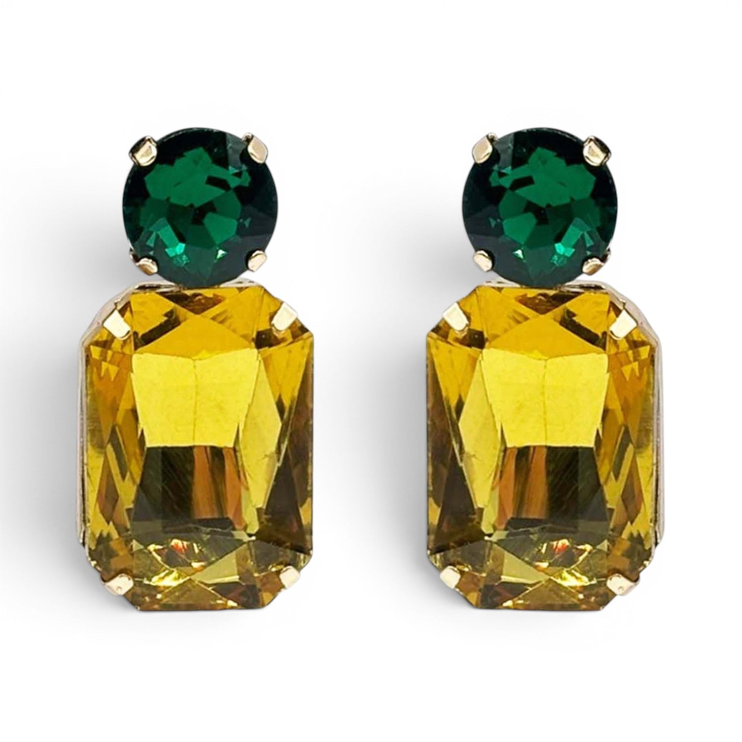 Adelle Topaz Crystal Octagon And Emerald Round Stone Drop Earrings