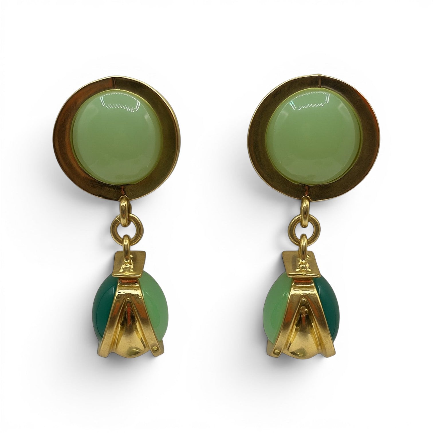 Agatha Light Jade And Dark Jade Resin Two Tone Drop Earrings