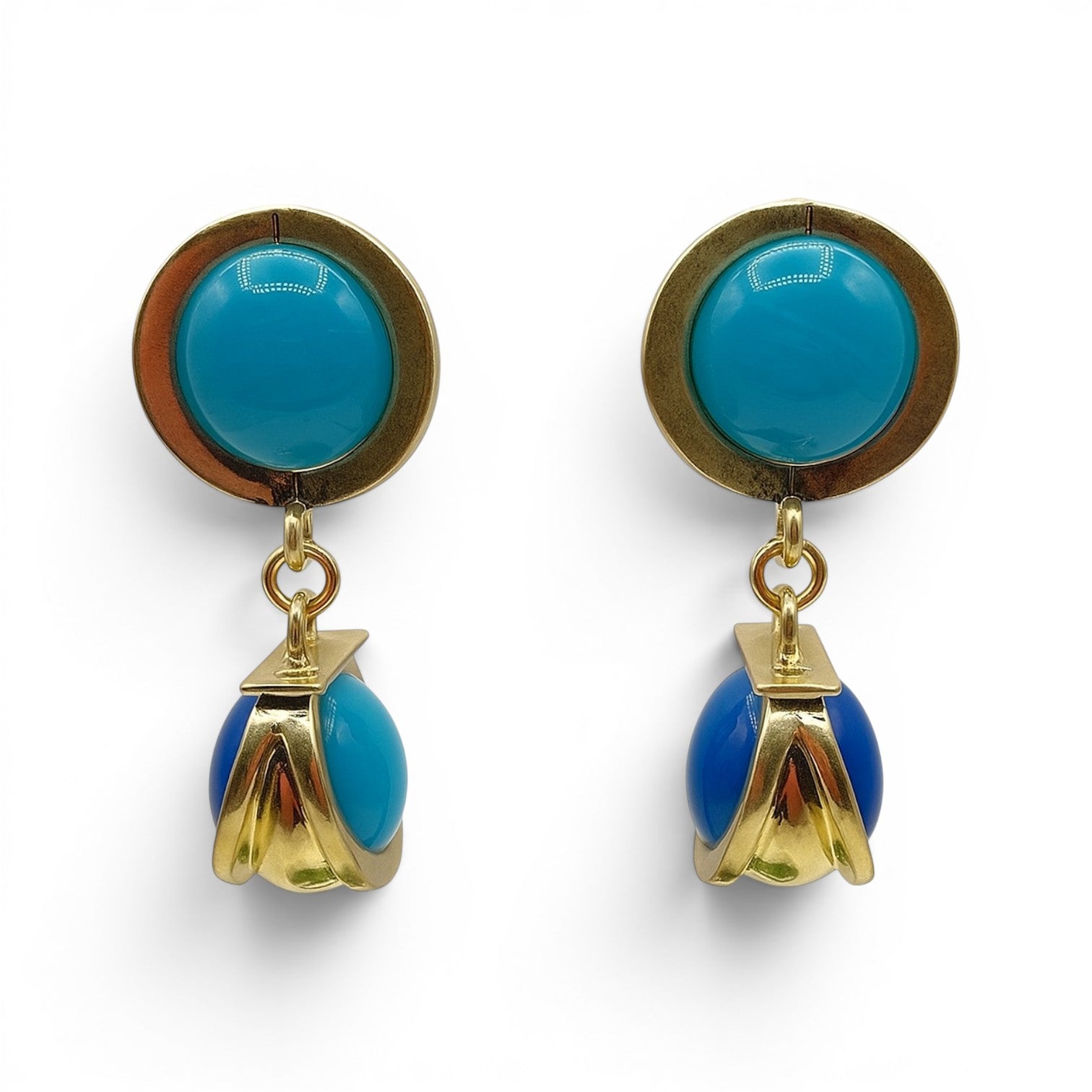 Agatha Light Turquoise And Cobalt  Resin Two Tone Drop Earrings