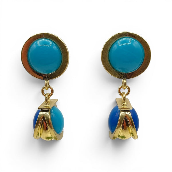 Agatha Light Turquoise And Cobalt  Resin Two Tone Drop Earrings