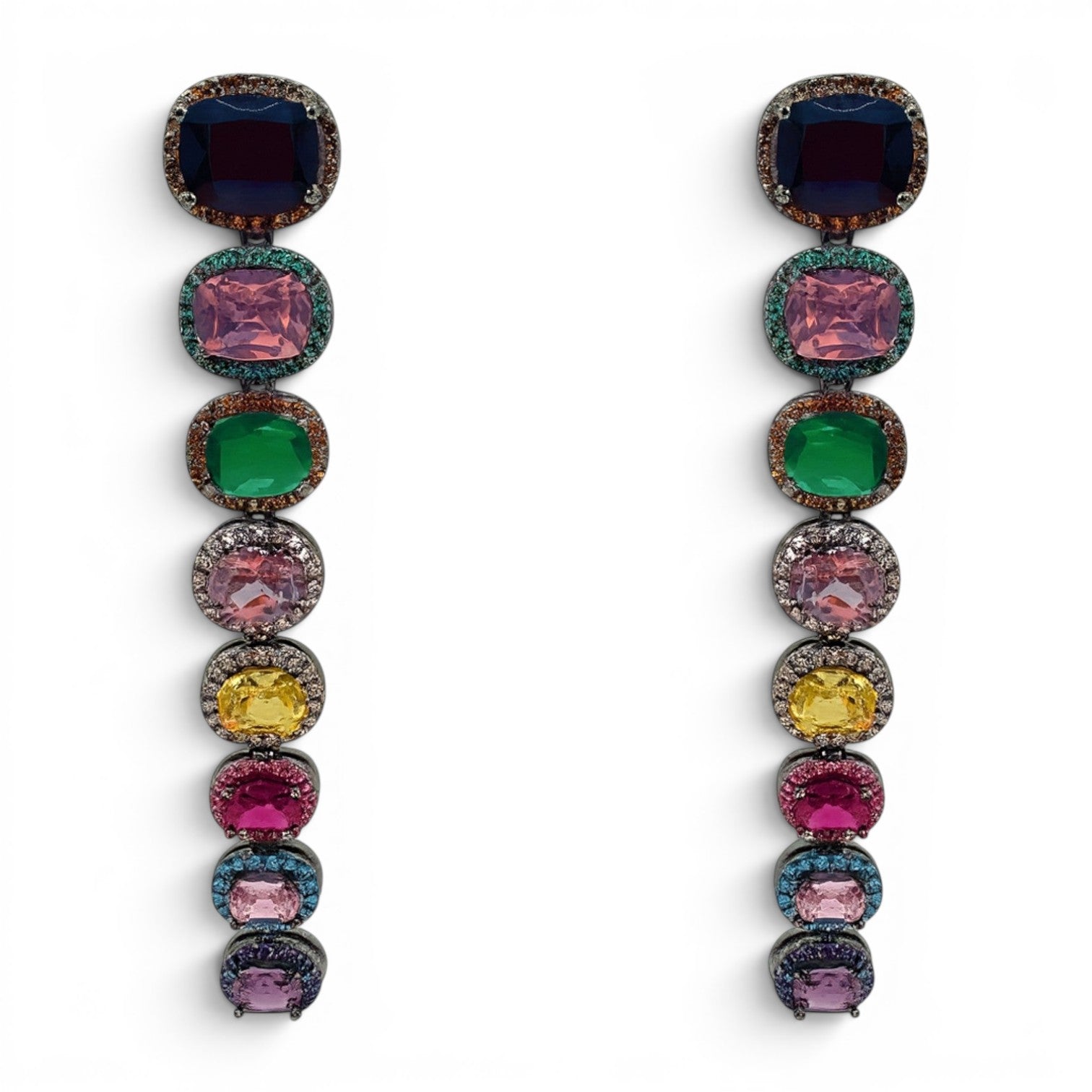 Alexis Multi Color Cushion Cut Clip On Cubic Zirconia Earrings