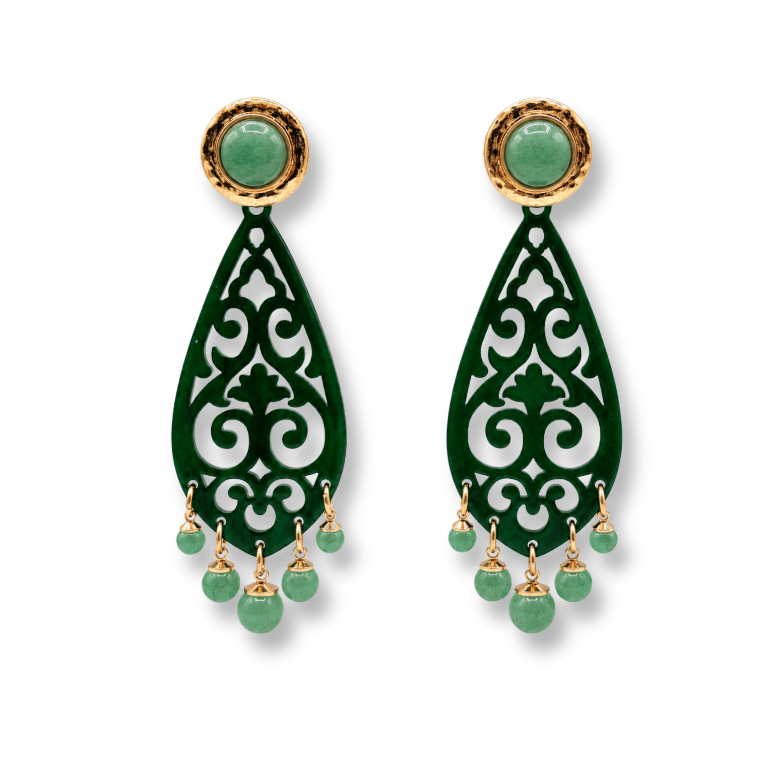 Amelia Jade Green Resin Cut Out With Green Aventurine Drops Earrings