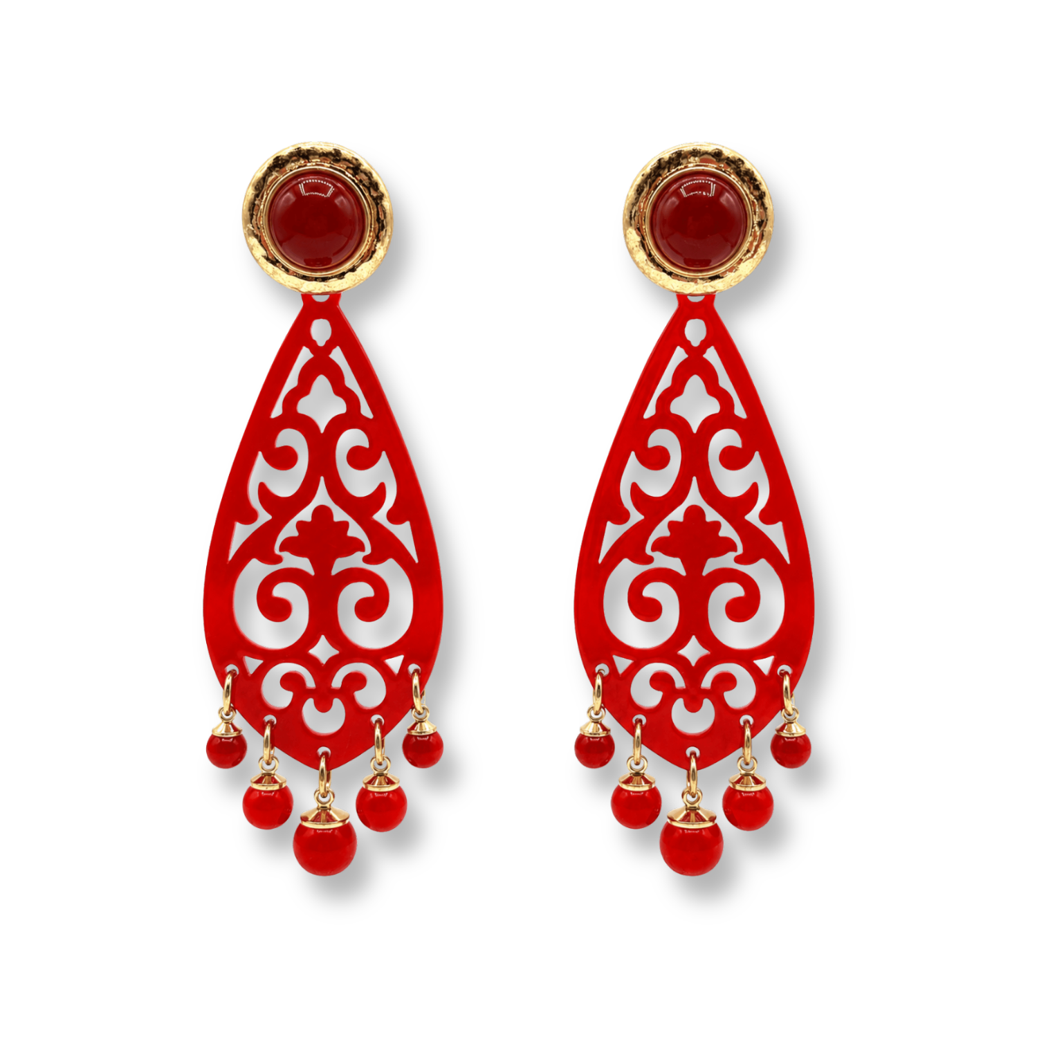 Amelia Red Carnelian Resin Cut Out Drop Earrings