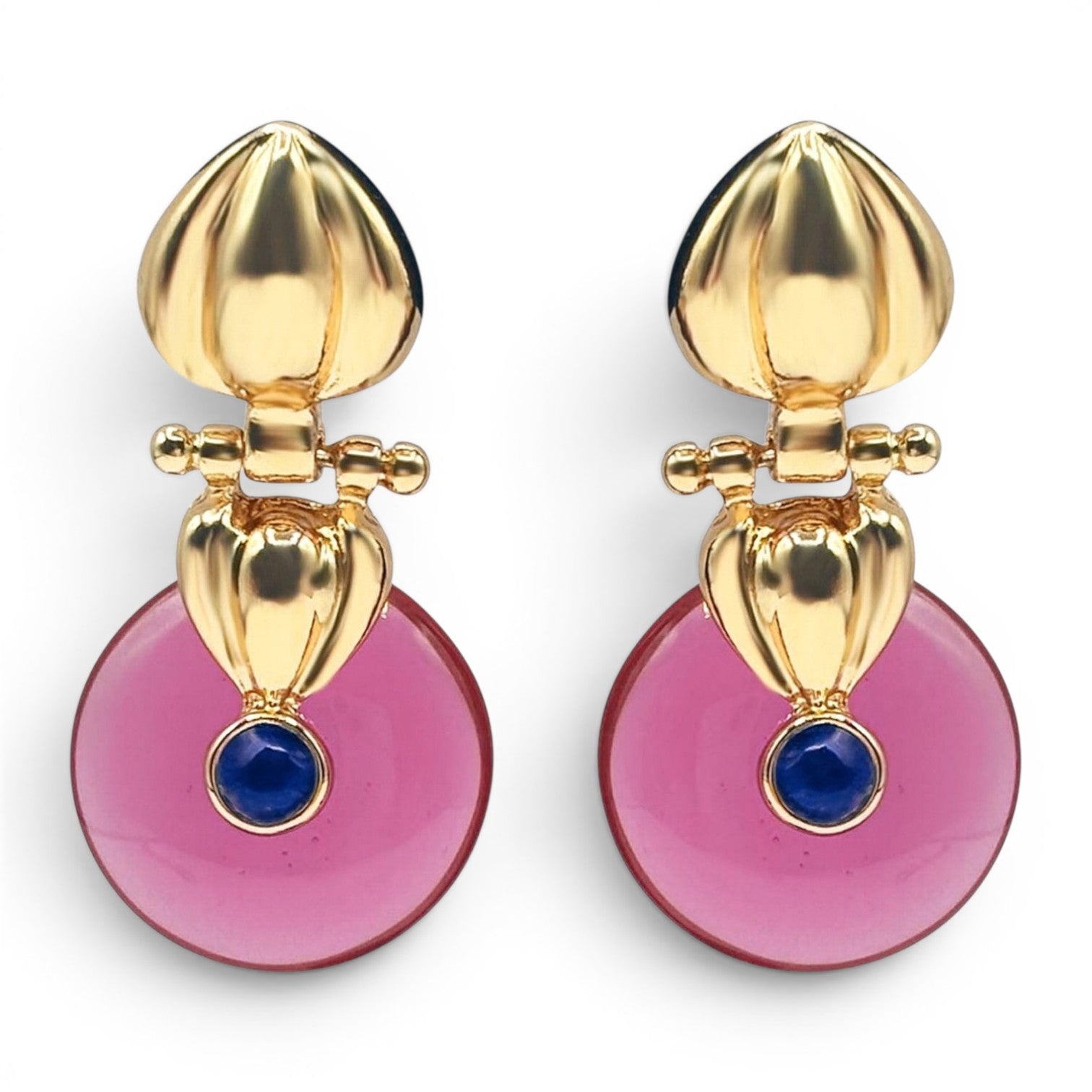 Annie Gold Drop Earring With Pink Tourmaline  Resin Drop