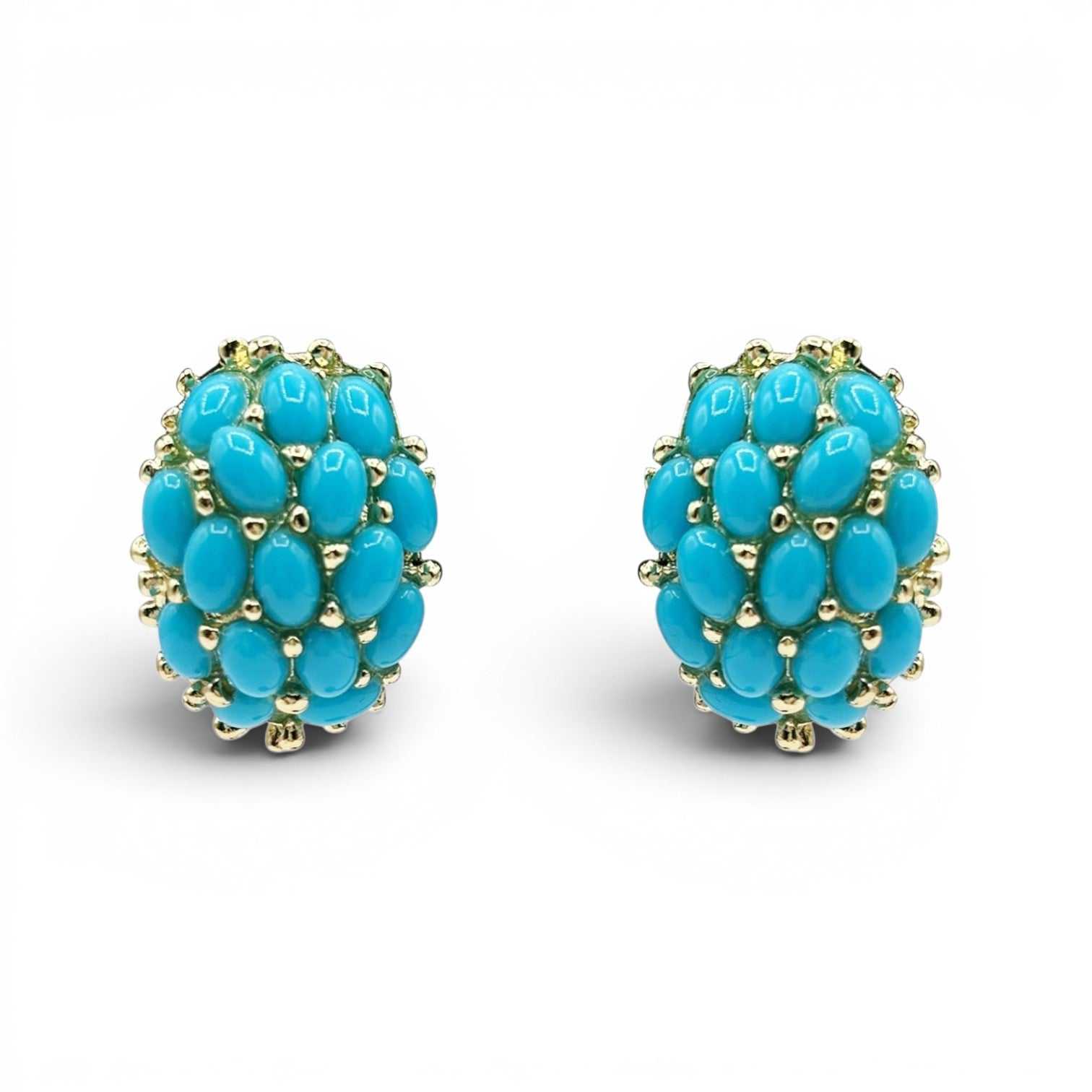 Aruna Multi Stone Glass Turquoise Clip On Earrings In Gold Plating