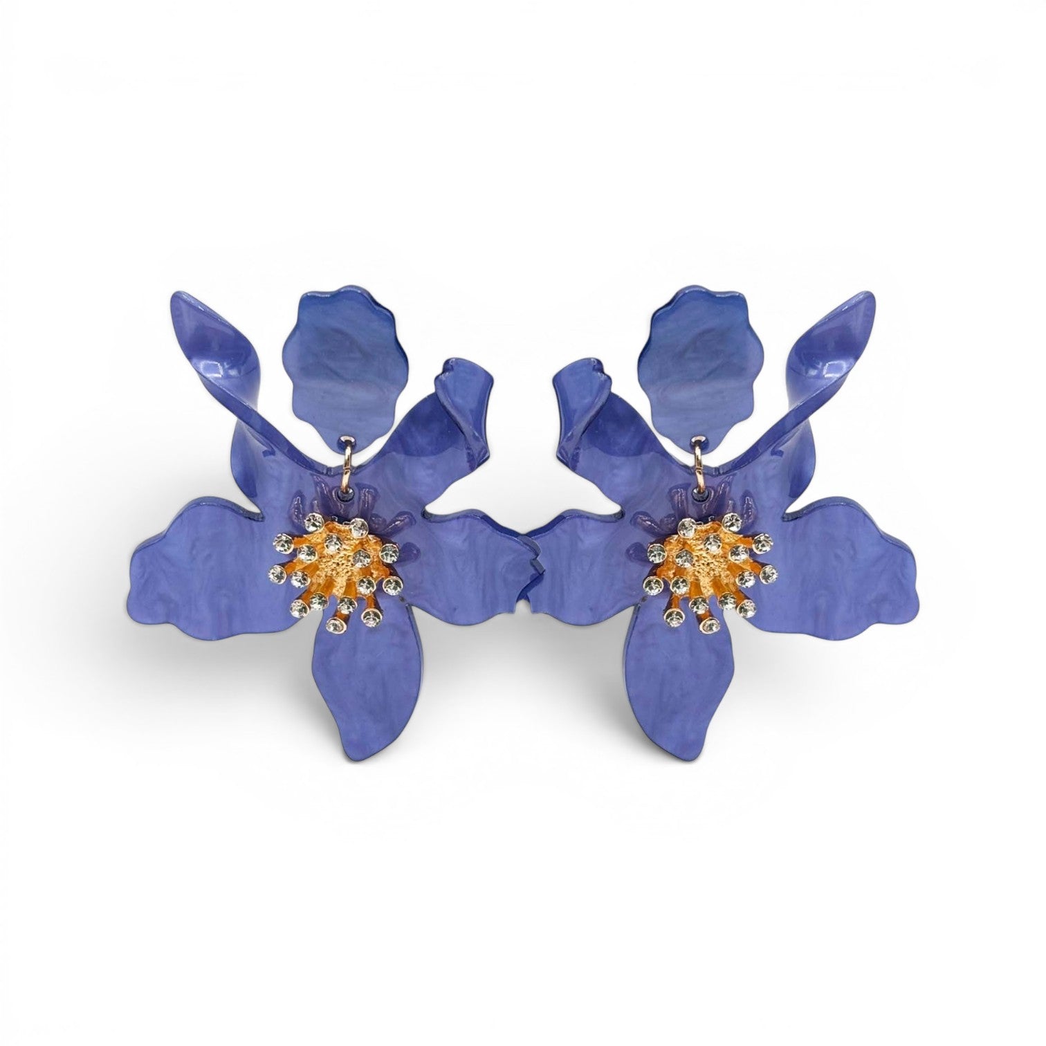 Pendientes colgantes de resina con diseño floral azul y morado de Louane