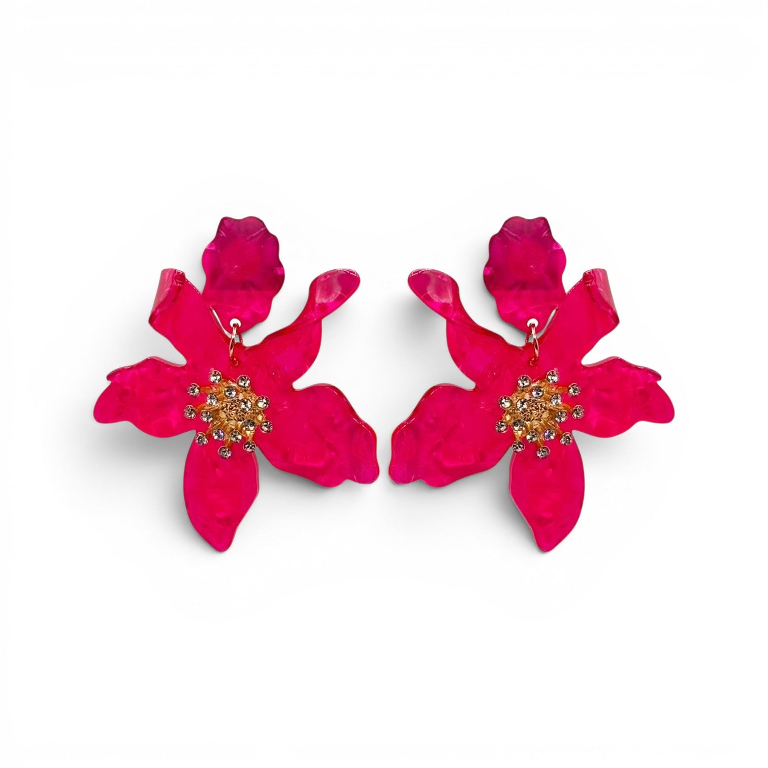 Pendientes colgantes de resina floral fucsia Linda