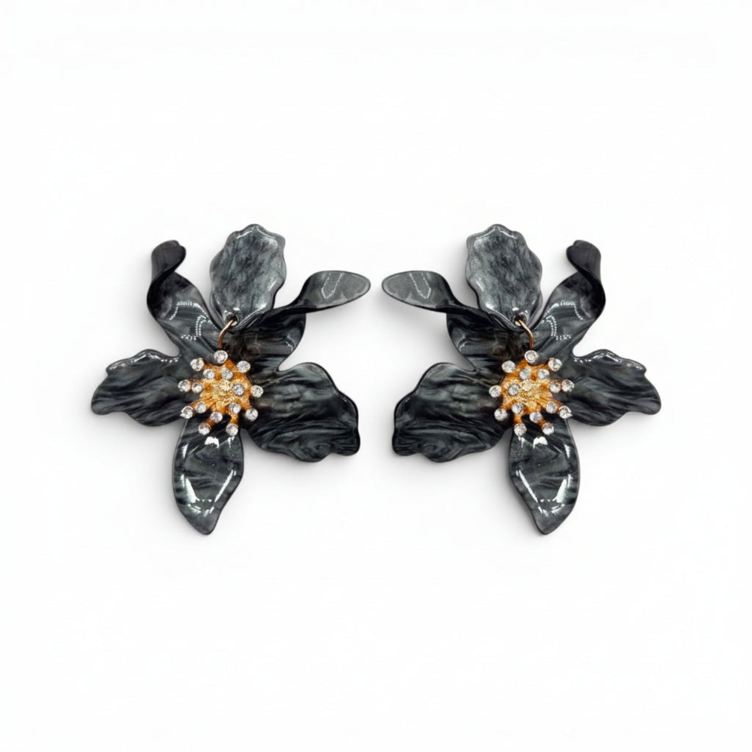 Pendientes colgantes de resina floral color hematita Lina