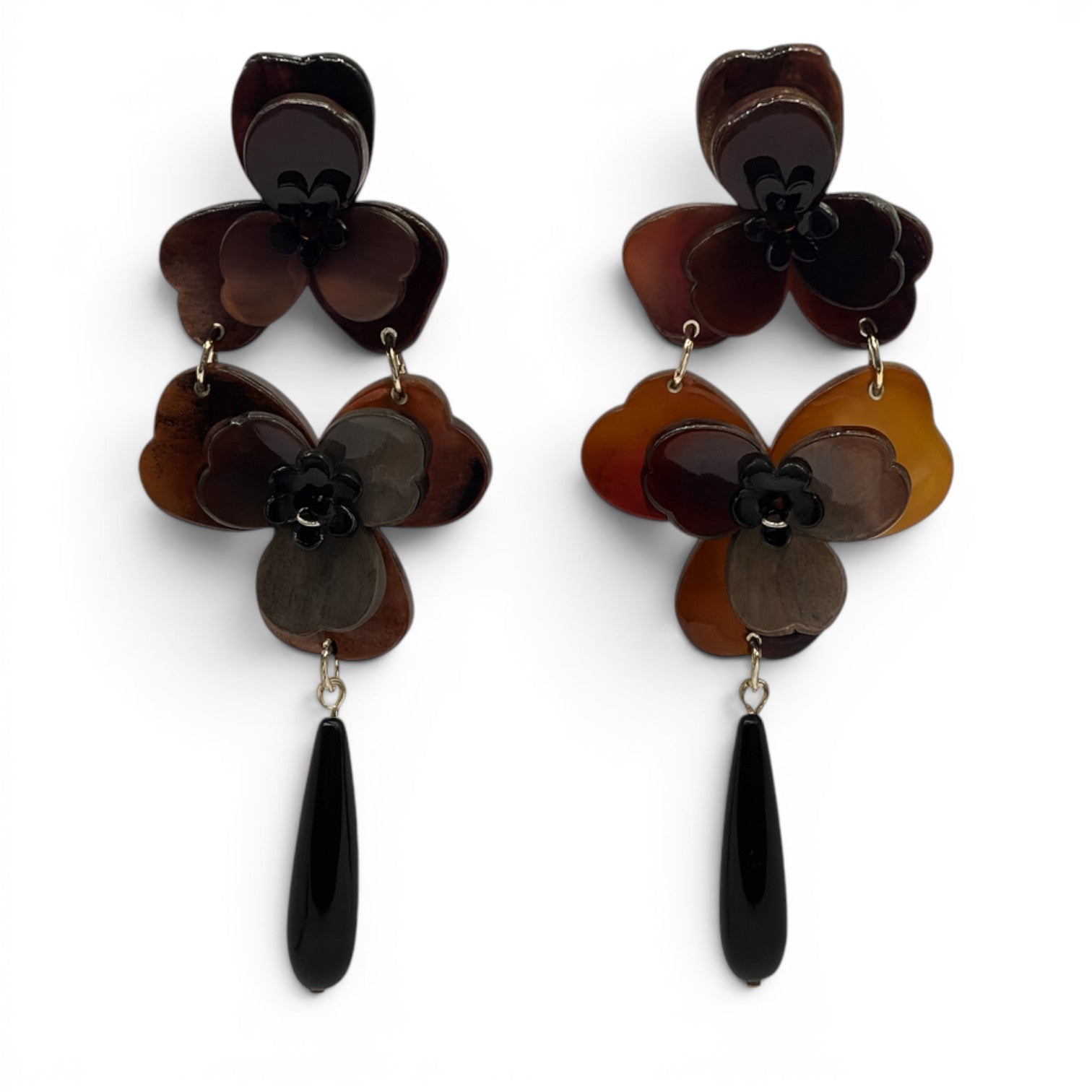 Beth Tortoise Double Floral Resin Drop Earrings