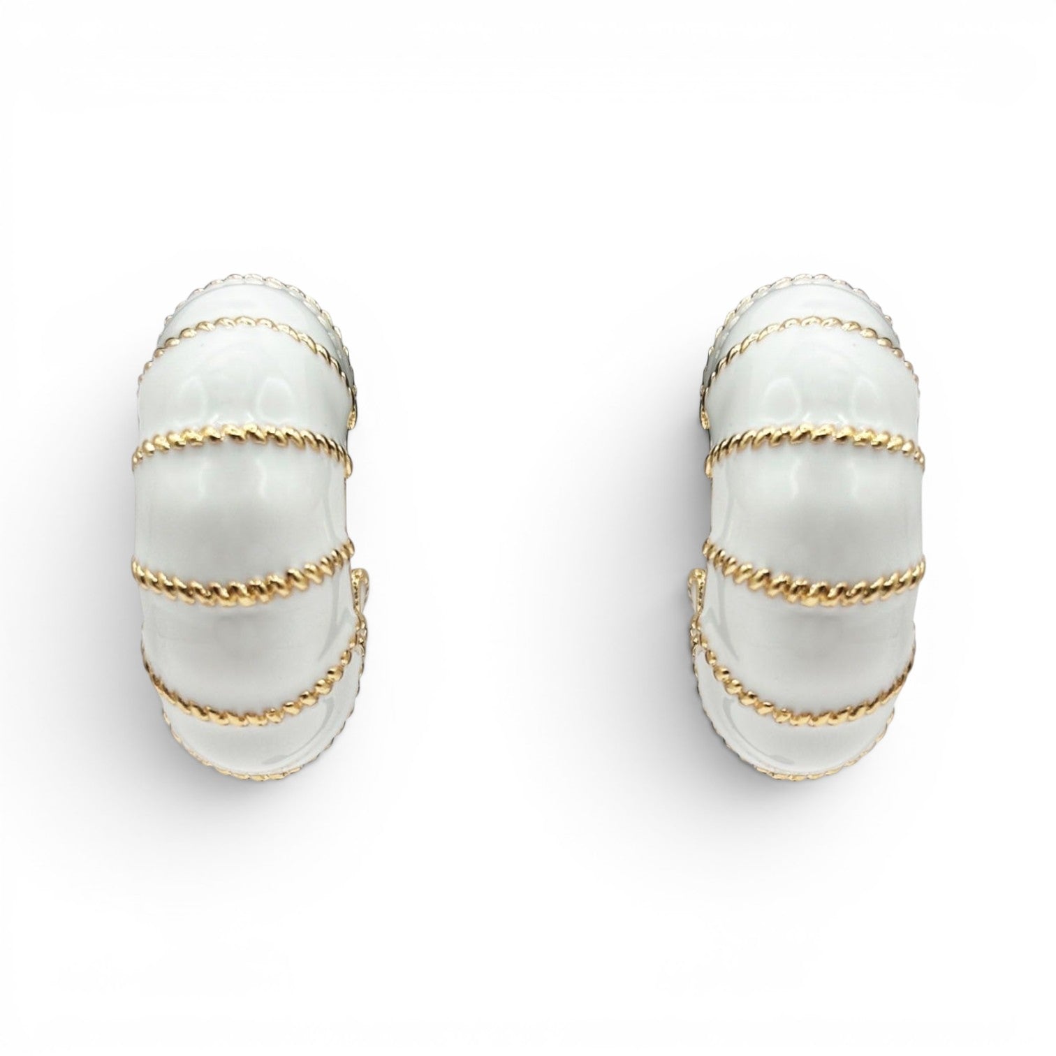 Beverly Gold-Plated White Enamel Clip On Earrings