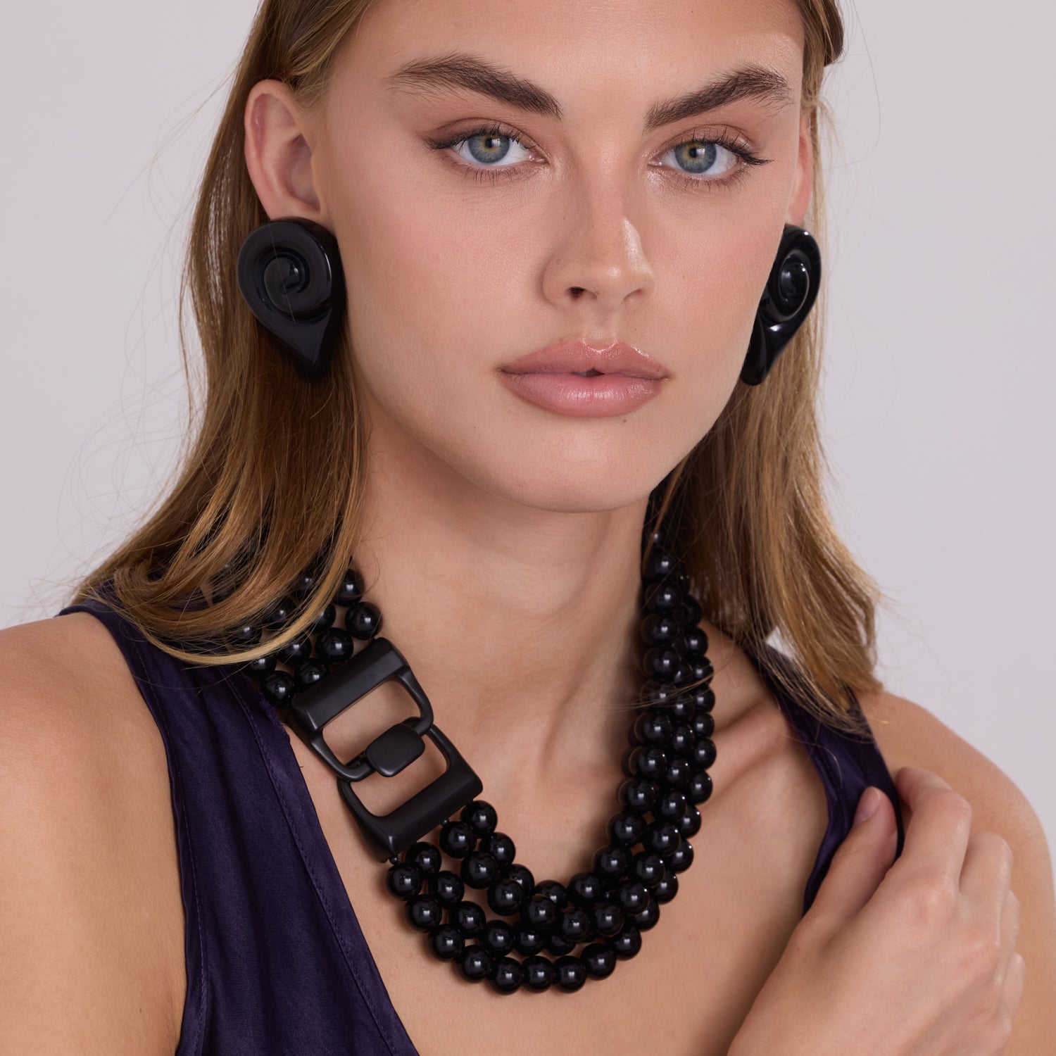 Brigite Polished Black Resin Clip Earrings