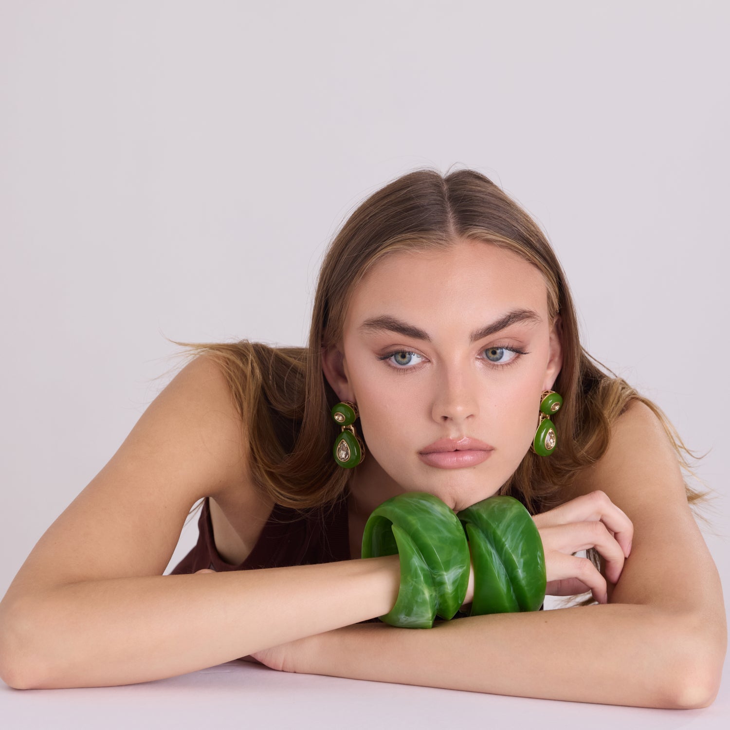 Brigite Matte Forest Green Resin Carved Bangle