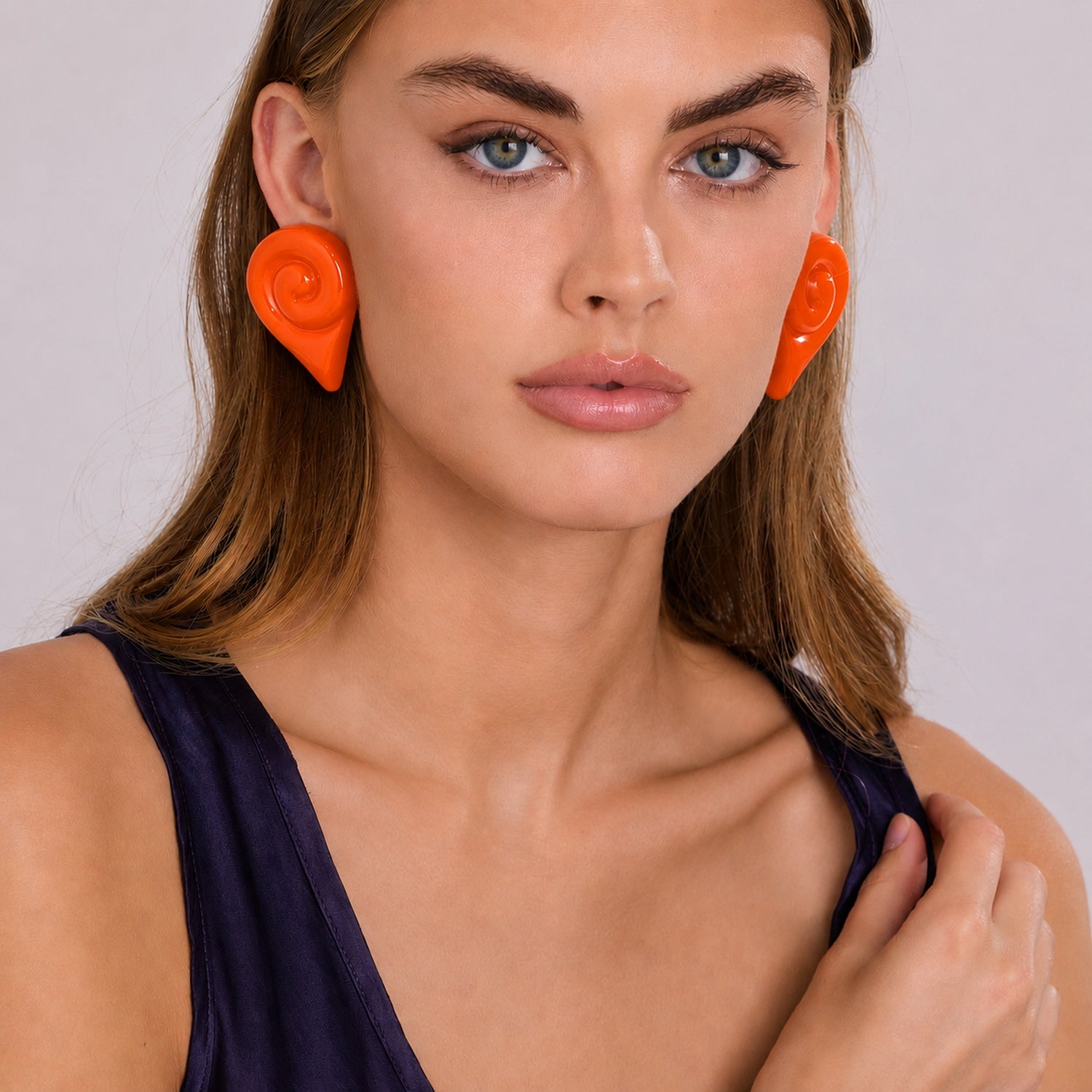 Brigite Polished Orange Resin Clip Earrings