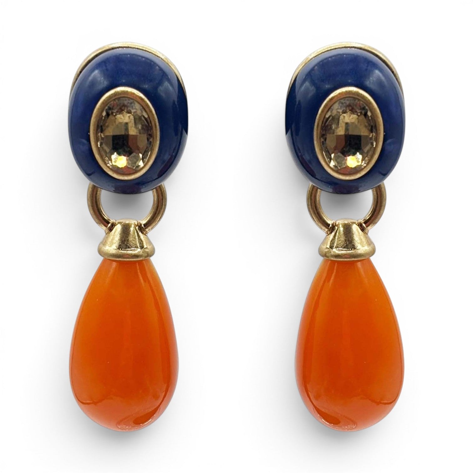 Pendientes extraíbles perforados de resina azul marino y naranja de Charlotte