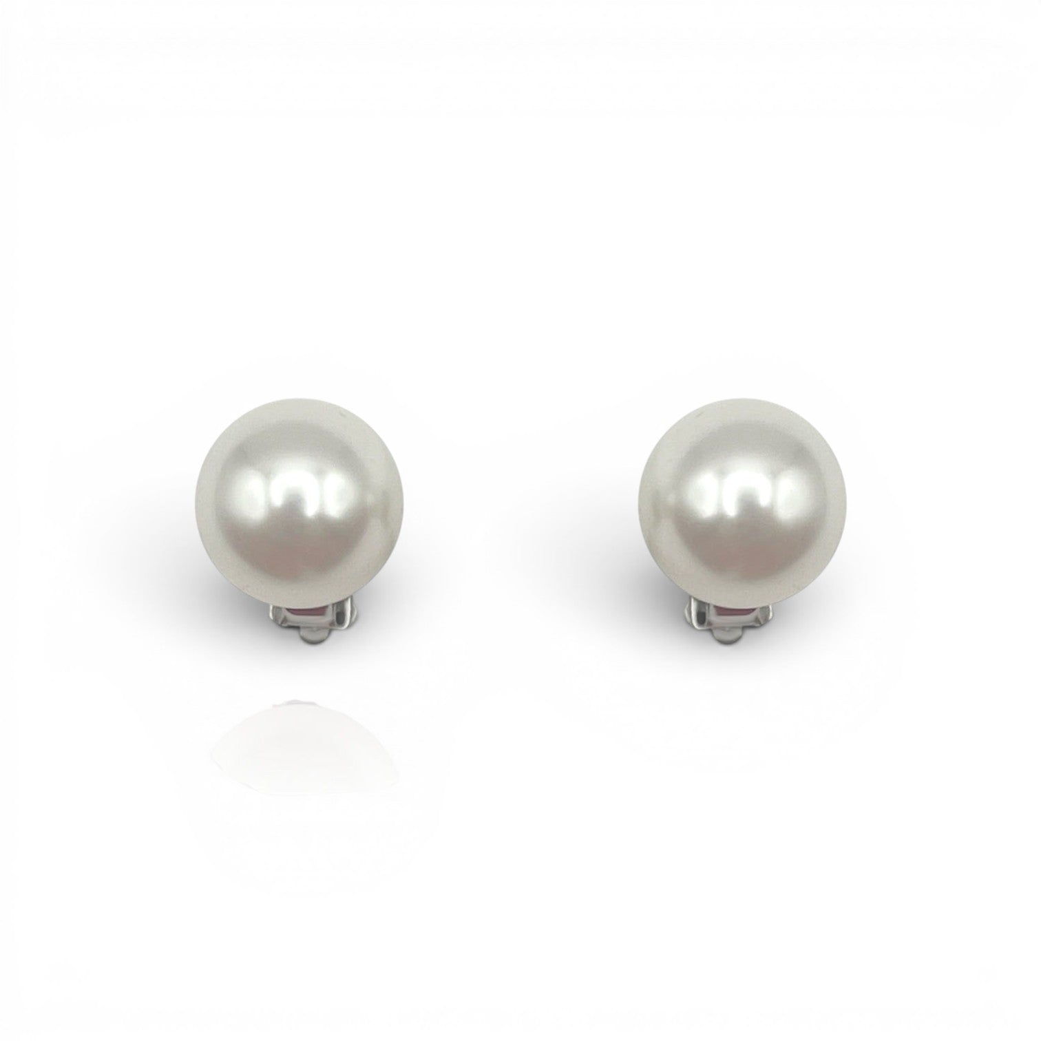 Cherie Large Round Shell Based Pearl Clip On Earrings Set In Sterling Silver