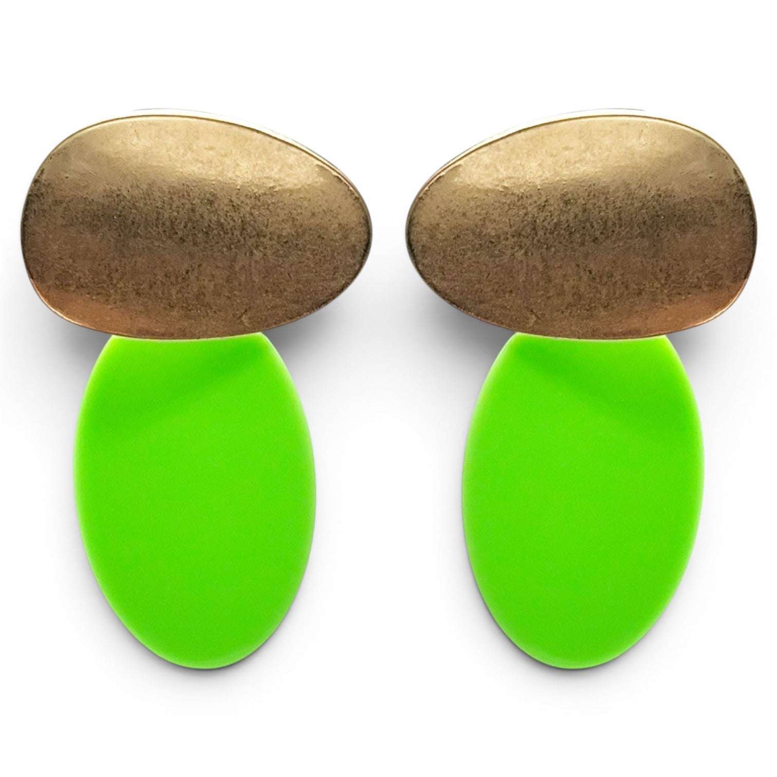 Chiara Worn Gold And Lime Green Pierced Resin Drop Earrings