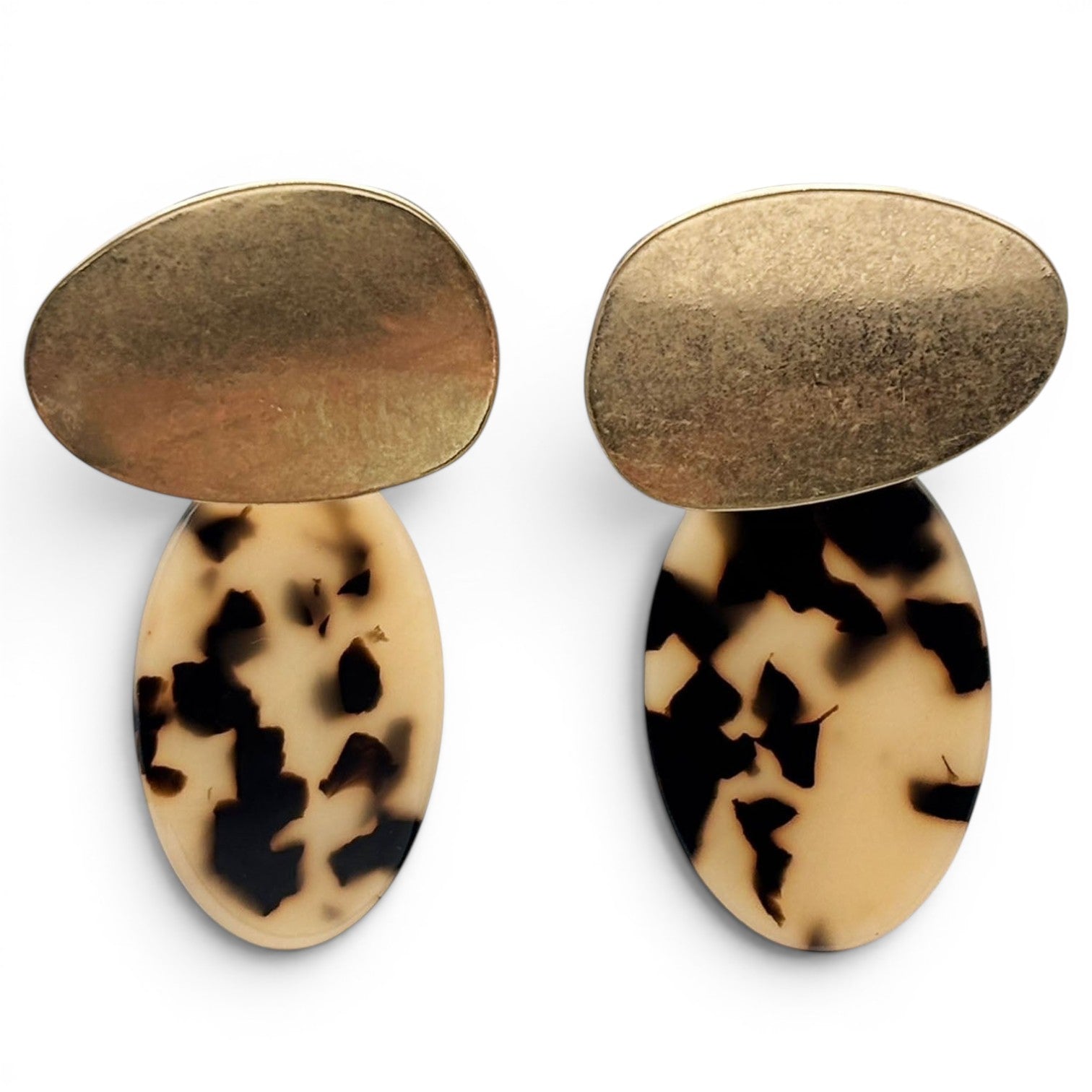 Chiara Worn Gold And Tortoise Pierced Resin Drop Earrings