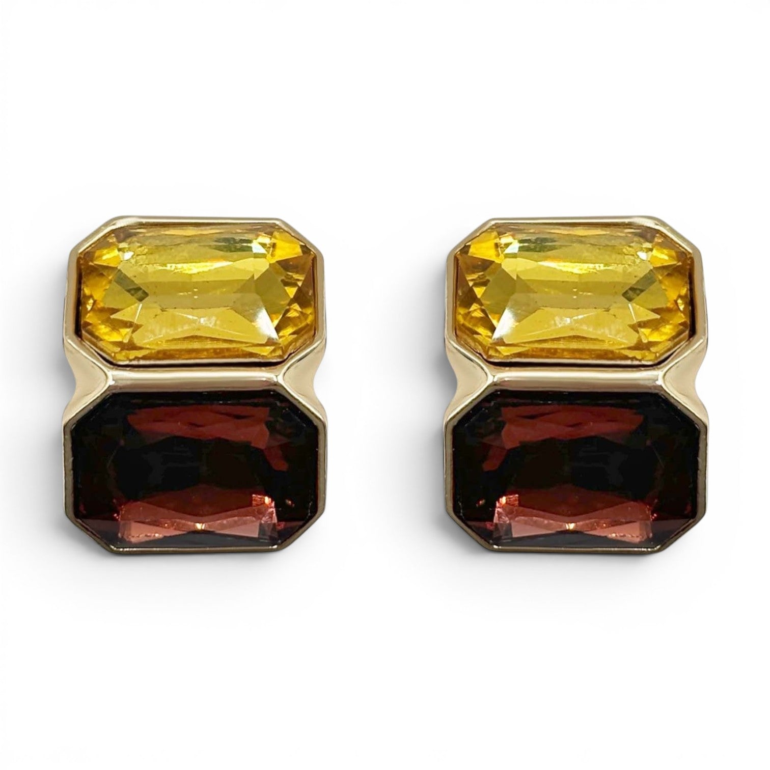 Clara Topaz And Dark Topaz Double Stone Clip Earrings