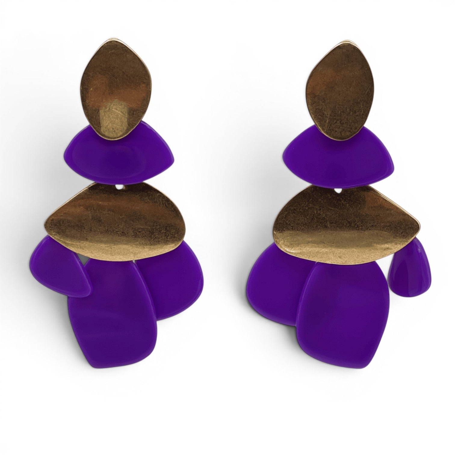 Danielle Amethyst Resin And Worn Gold Pierced Earrings