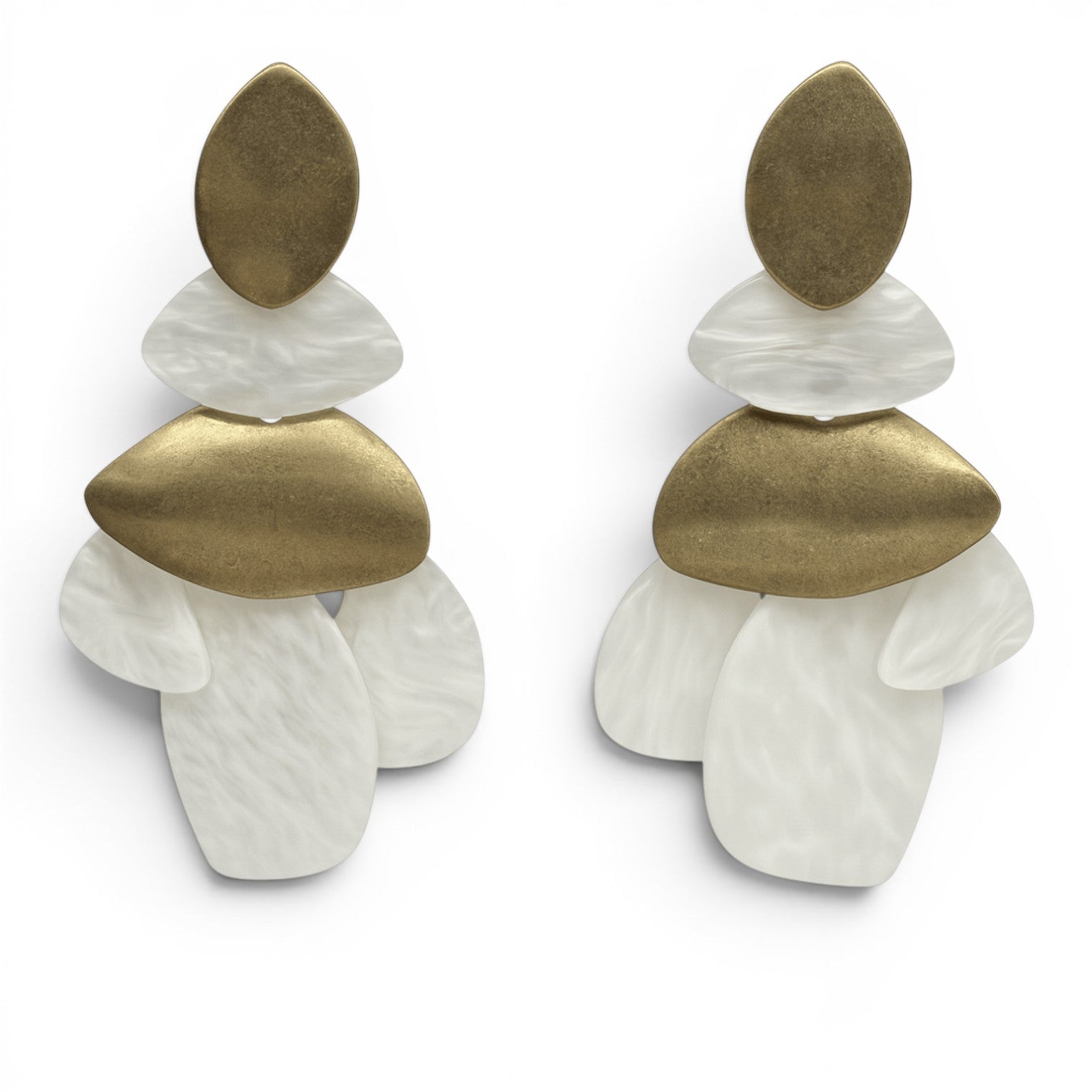 Danielle Mother Of Pearl Resin & Worn Gold Pierced Earrings