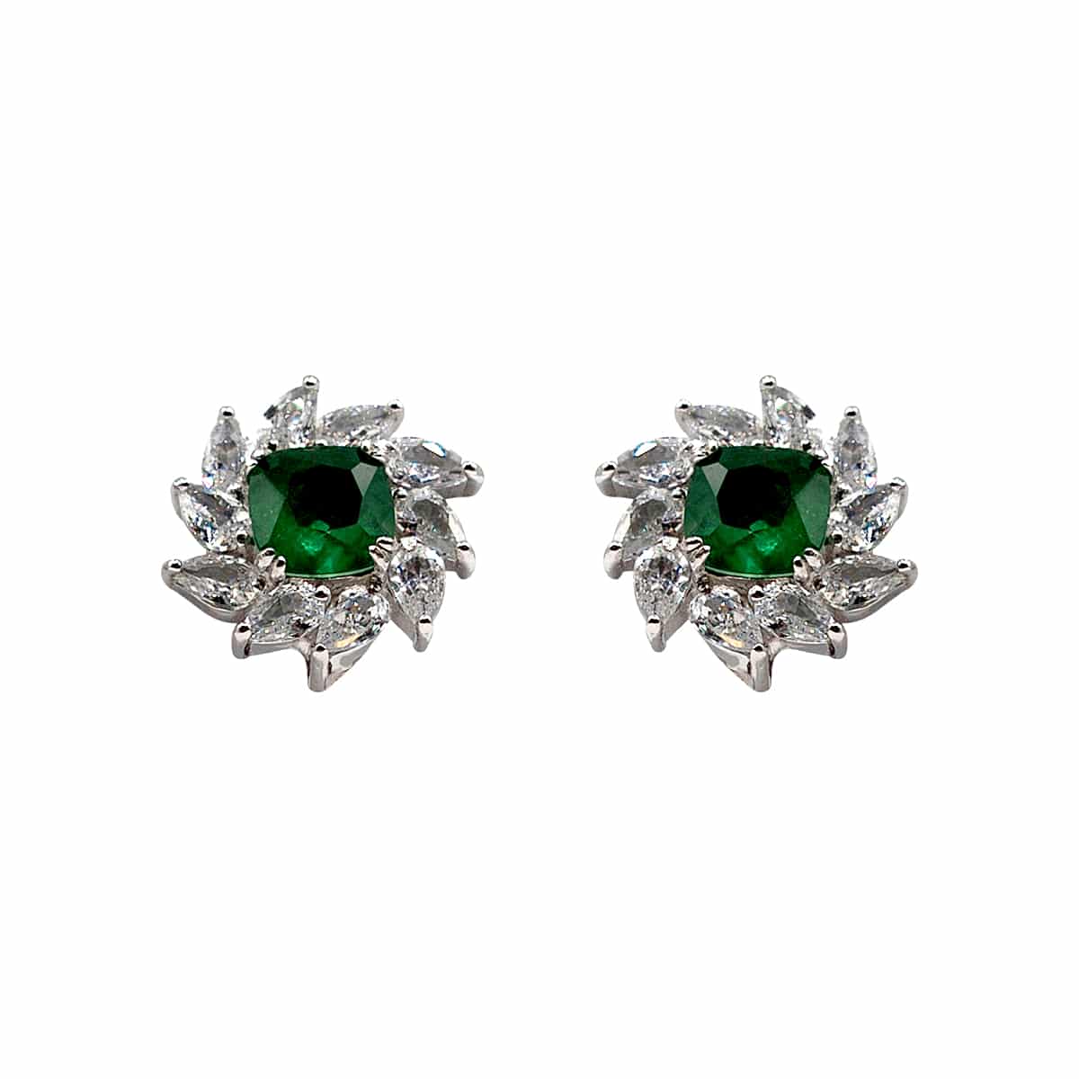 Benedetta Emerald & Diamond Clip On Earrings In Sterling Silver