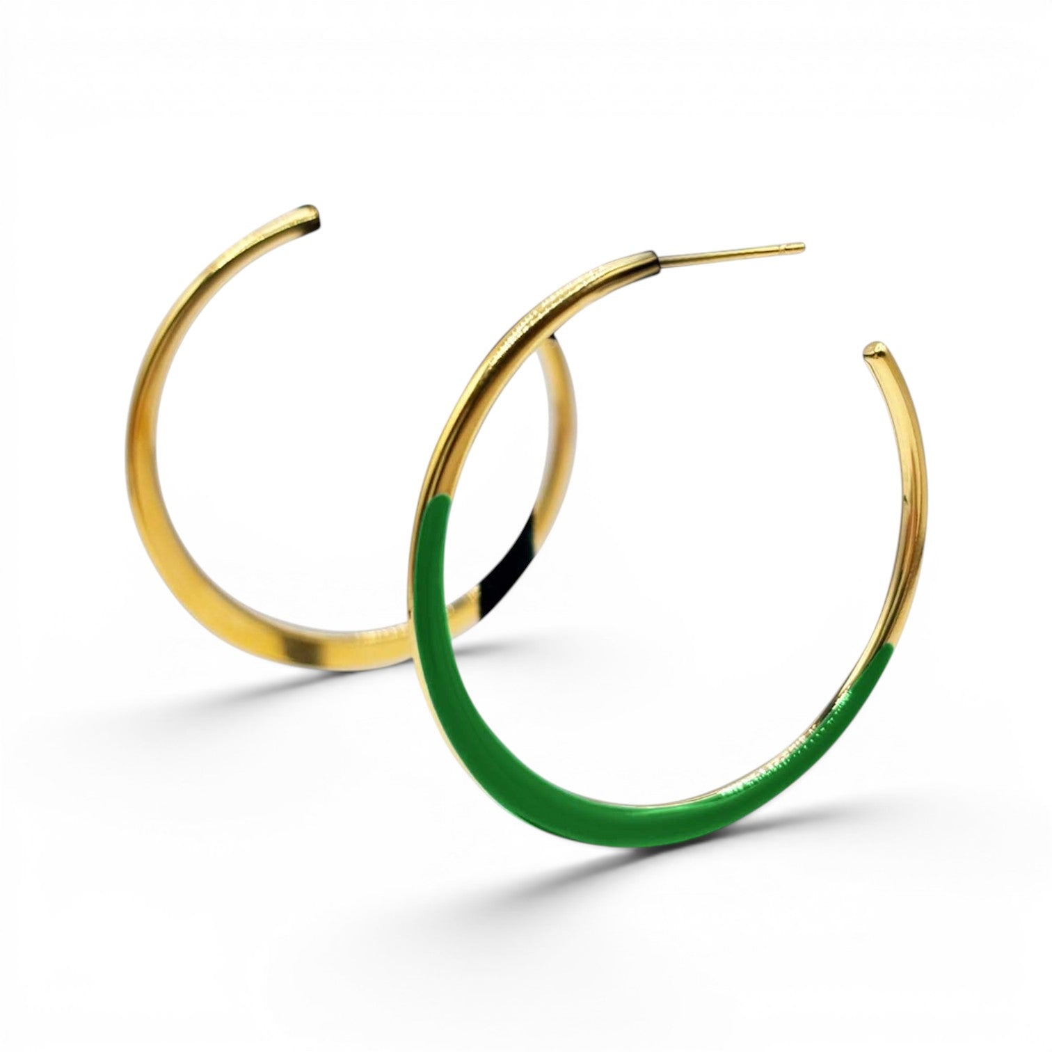 Ellery Gold And Green Enamel Hoop Eqrrings