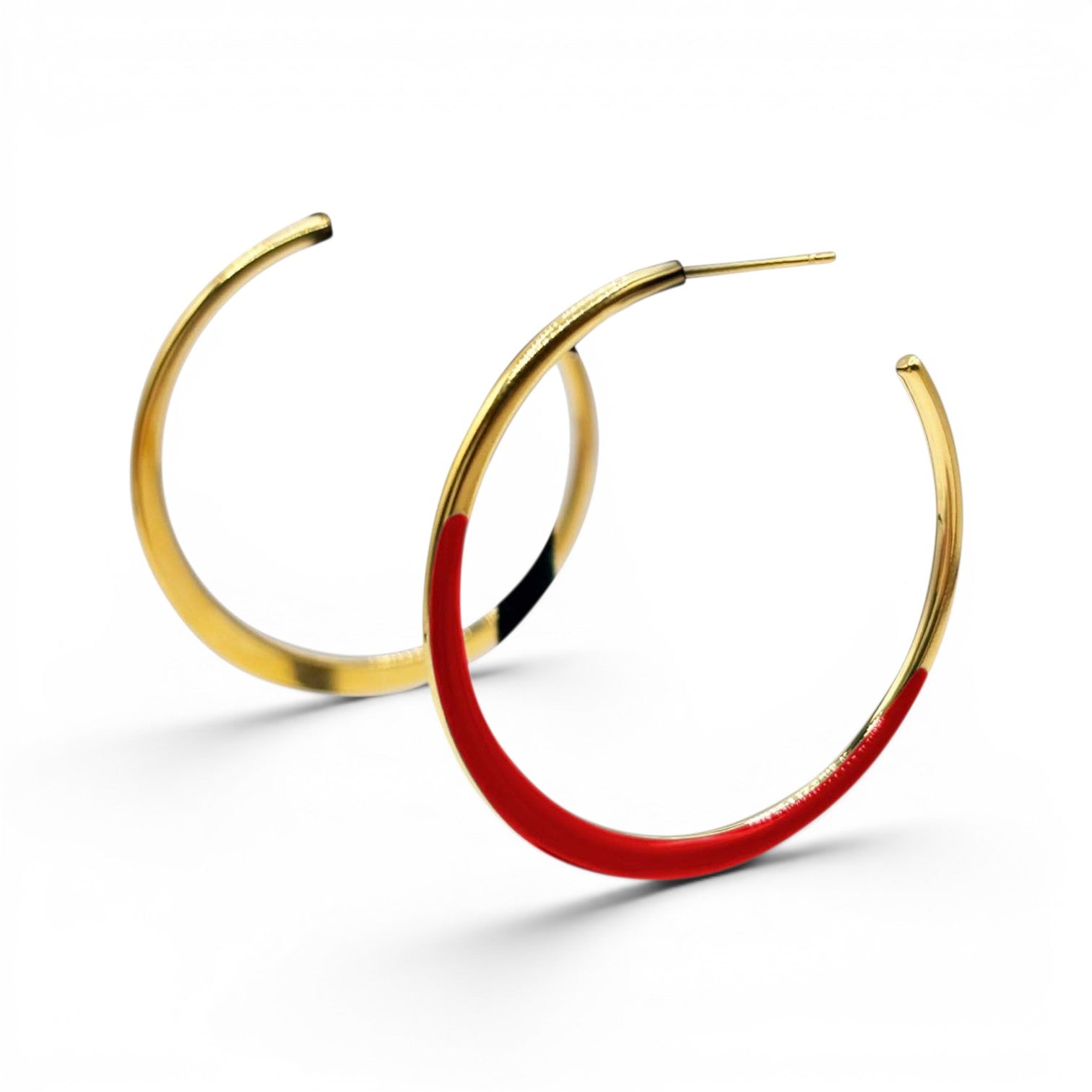 Ellery Gold And Red Enamel Hoop Earrings