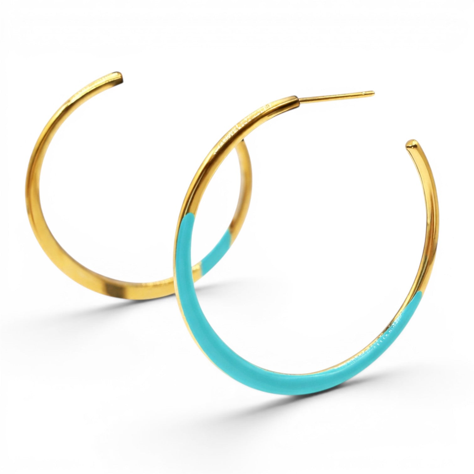 Ellery Gold And Turquoise Enamel Hoop Earrings