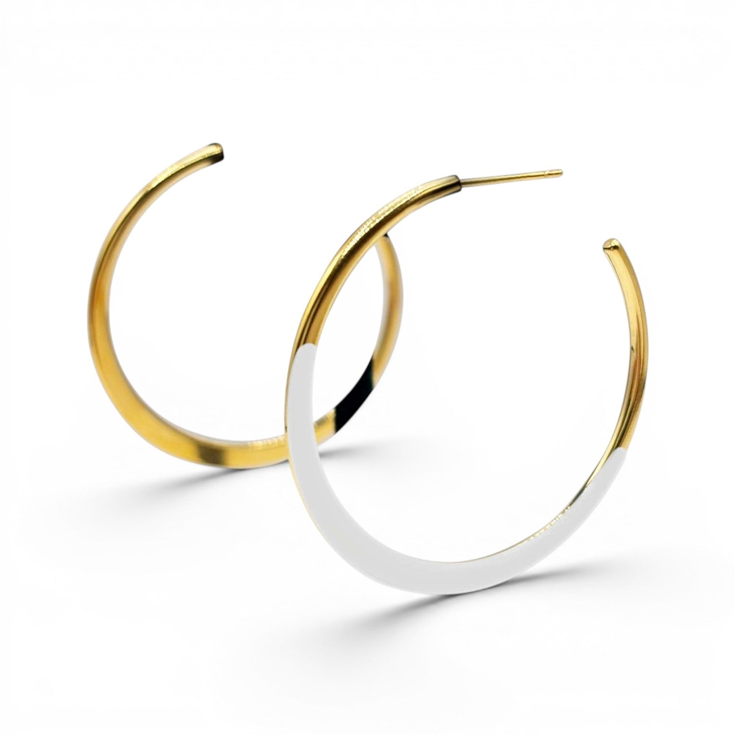 Ellery Gold And White Enamel Hoop Earrings