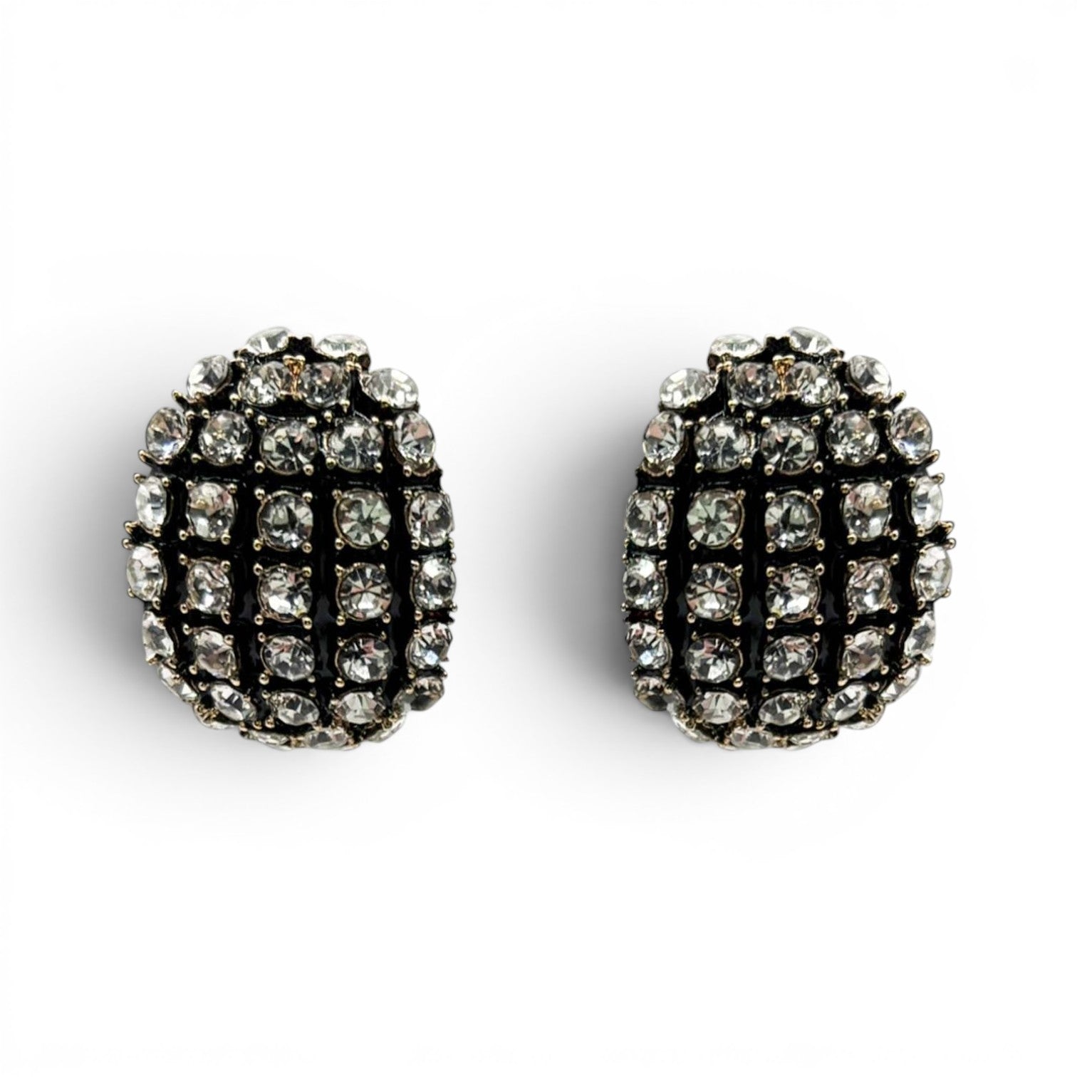 Elsa Black Enamel And Crystal Scalloped Button Clip Earrings