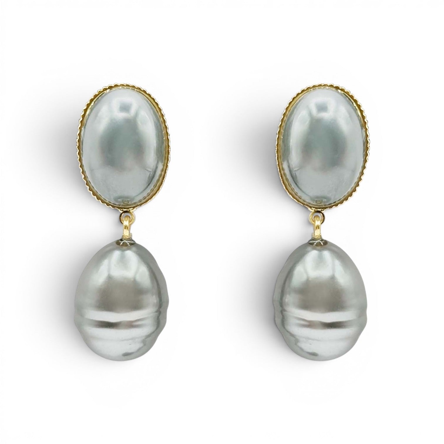 Pendientes de clip con perla de cristal gris barroco Ottavia Emma