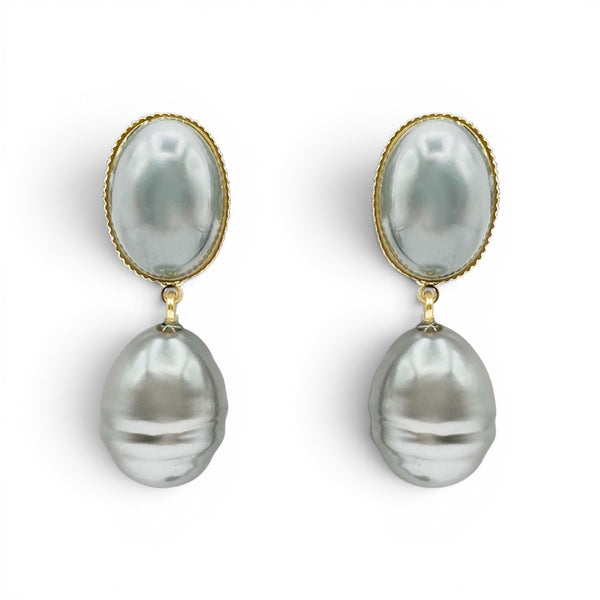 Emma Baroque Grey Glass Pearl Drop Pierced Earrings